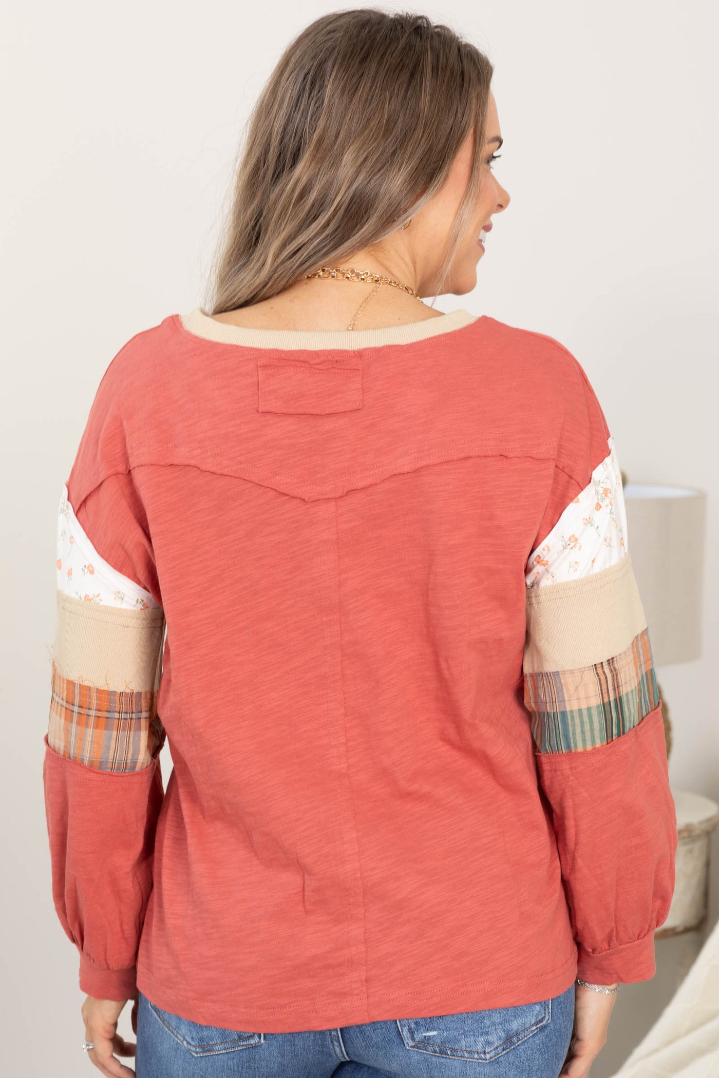 Terracotta Floral Colorblock Knit Top