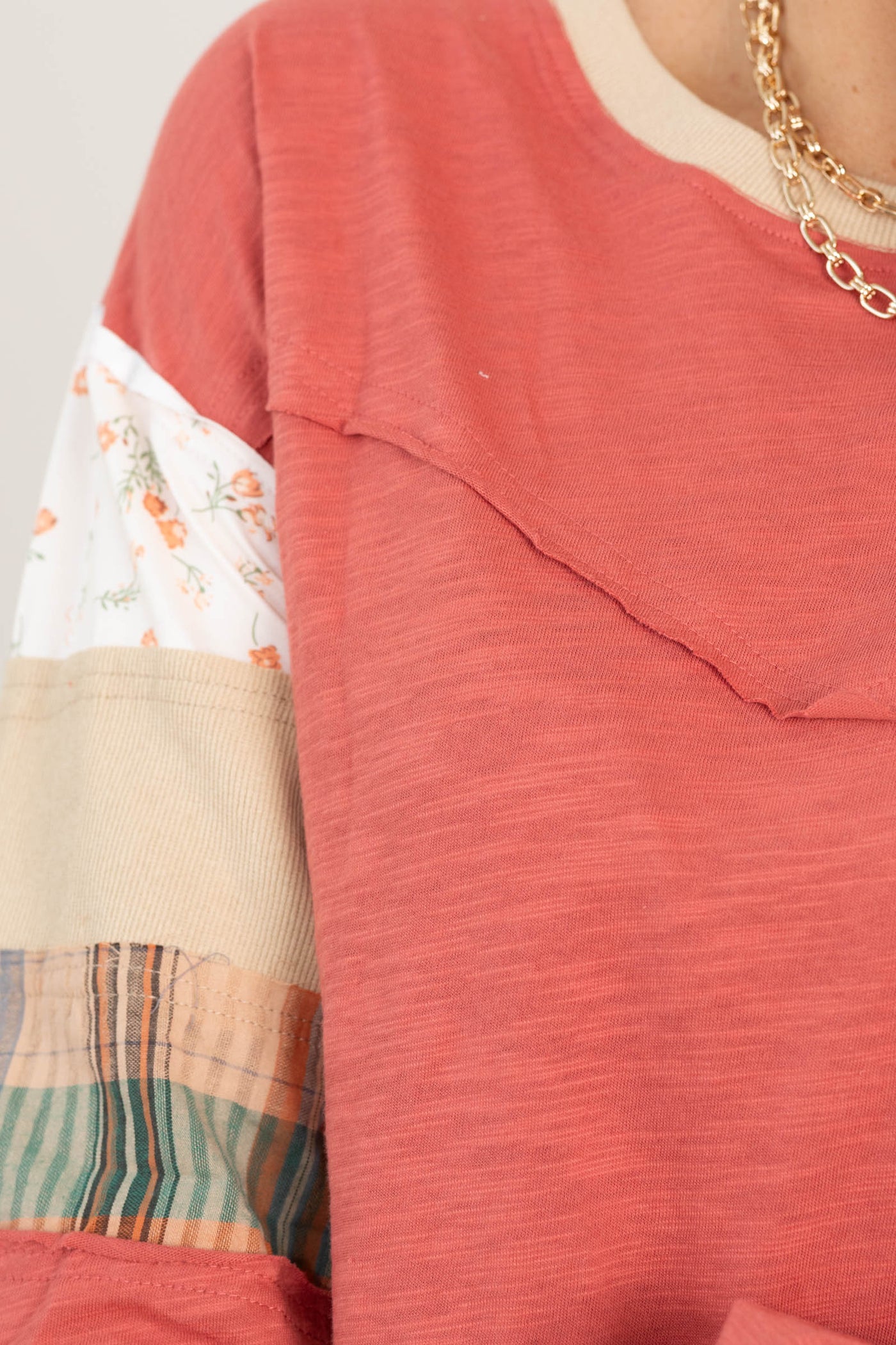 Terracotta Floral Colorblock Knit Top