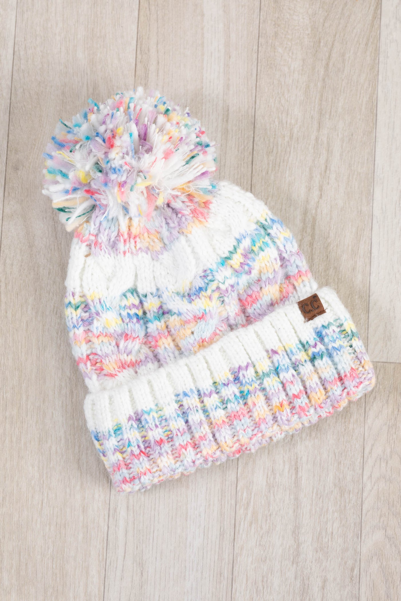 Multicolor Cable Pom Beanies