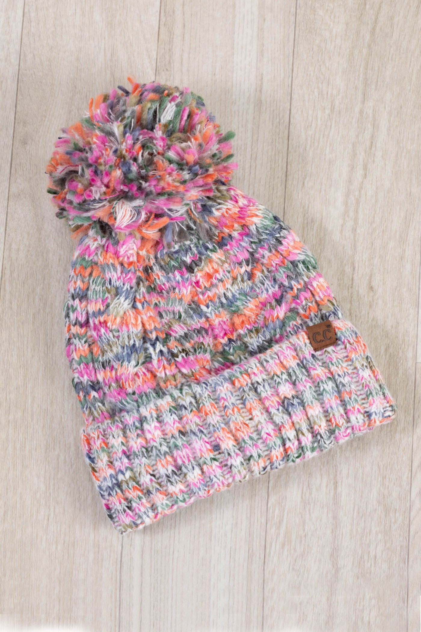 Multicolor Cable Pom Beanies