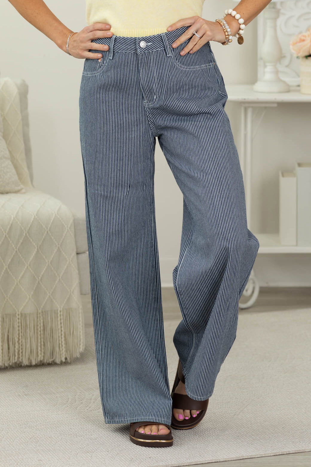 Cotierra Navy Stripe Jeans- 100% Cotton