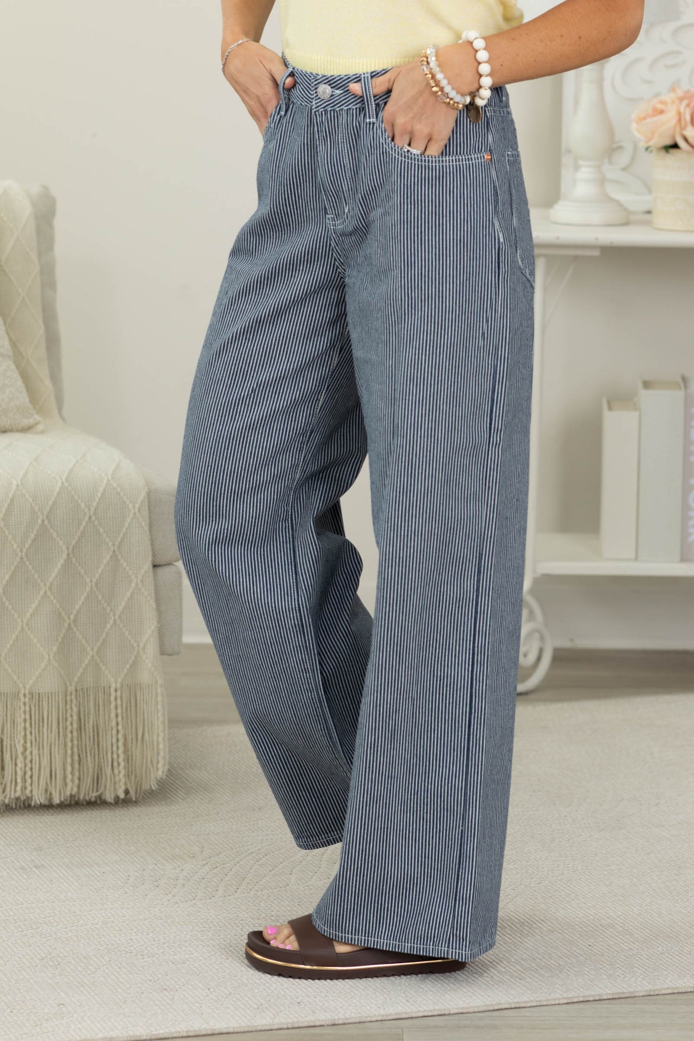 Cotierra Navy Stripe Jeans- 100% Cotton