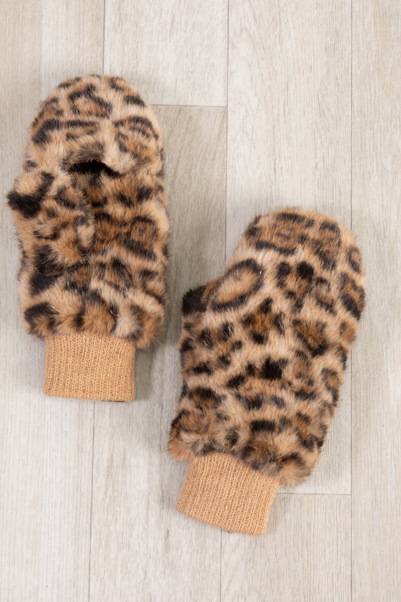 Latte Leopard Faux Fur Mitten Gloves