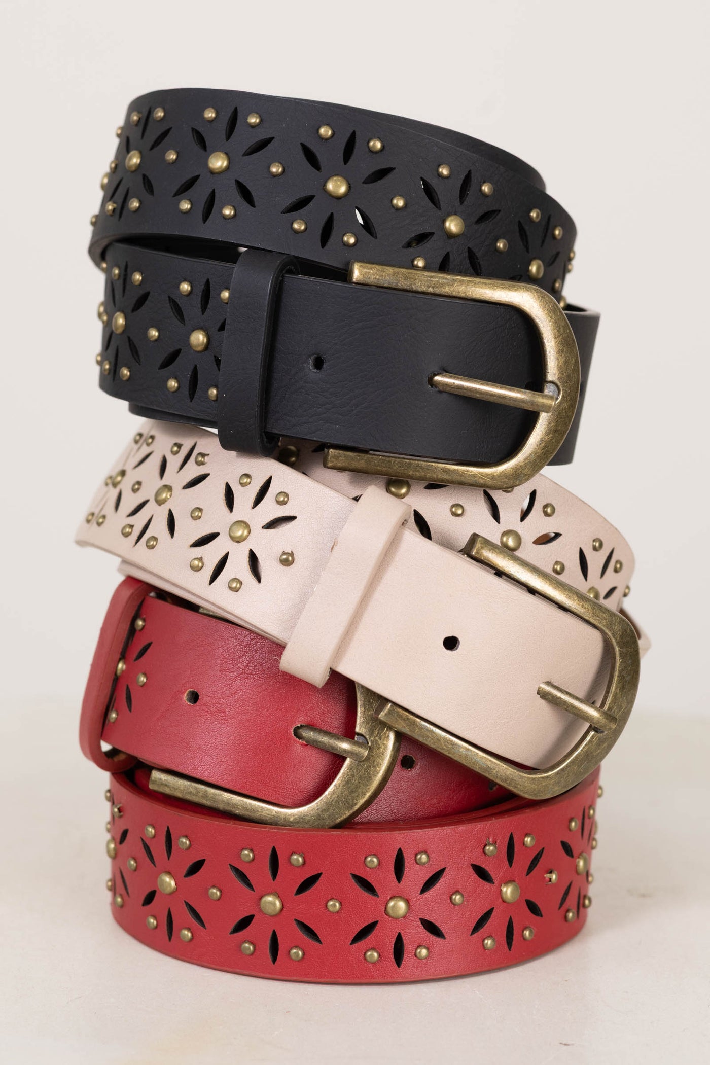 Flower Cutout Classic Buckle Belts