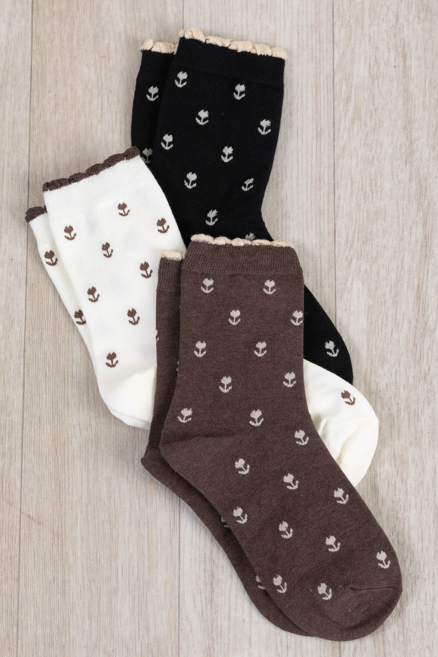 3-Pack Floral Crew Cotton Socks