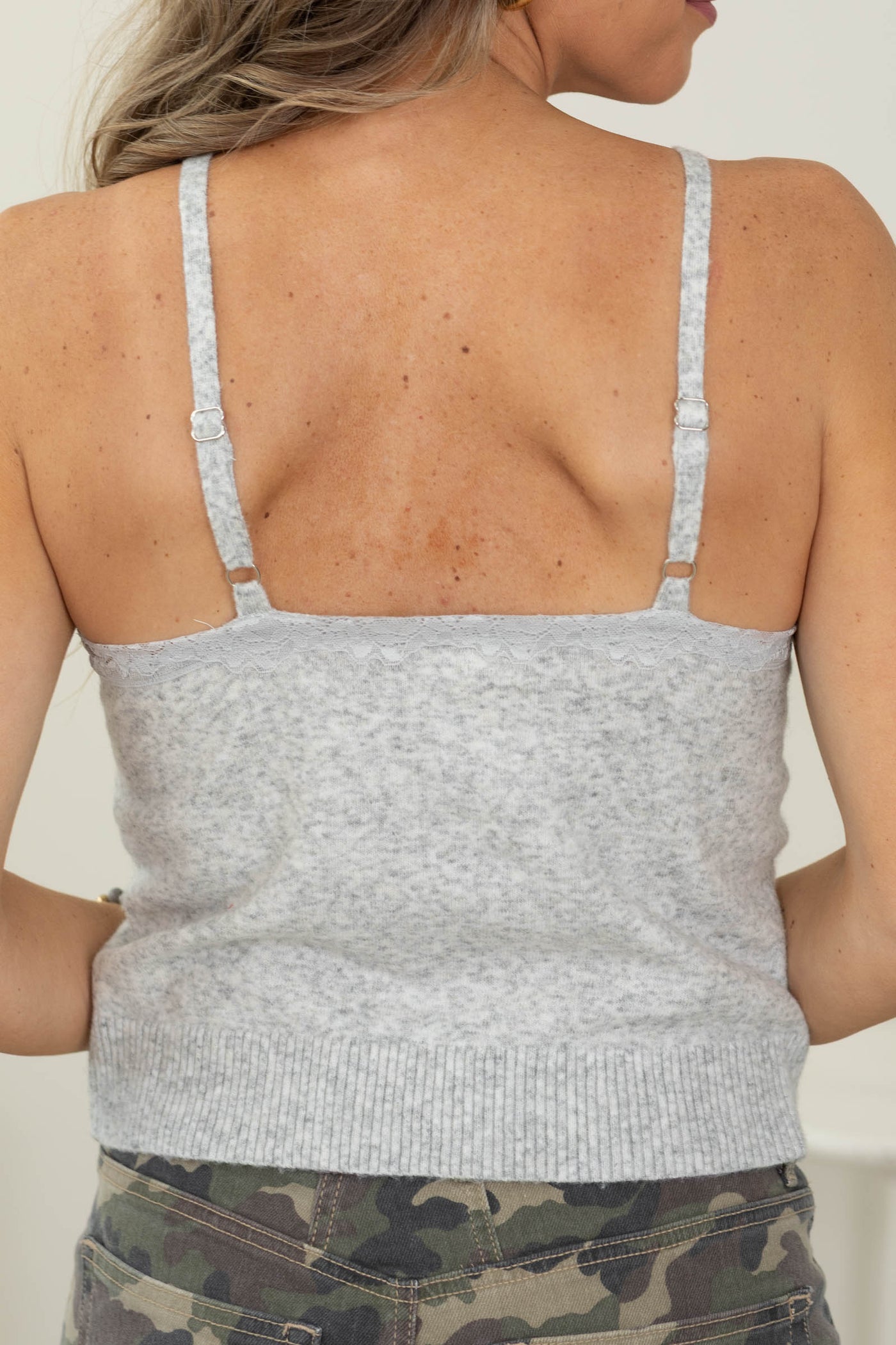 Cotierra Sweater Knit Tank Top With Lace Detail
