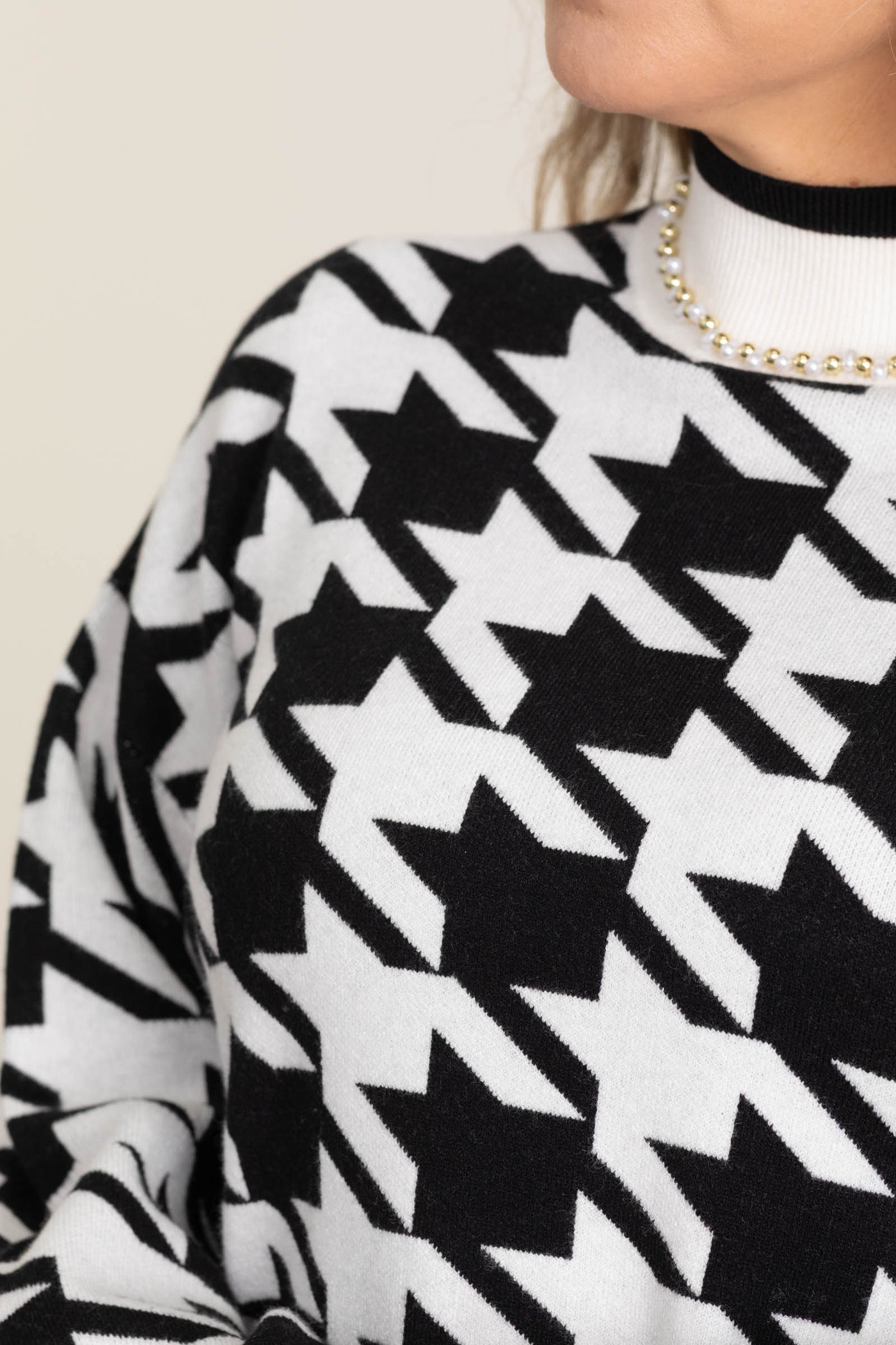 Black Mock Neck Houndstooth Sweater Dress