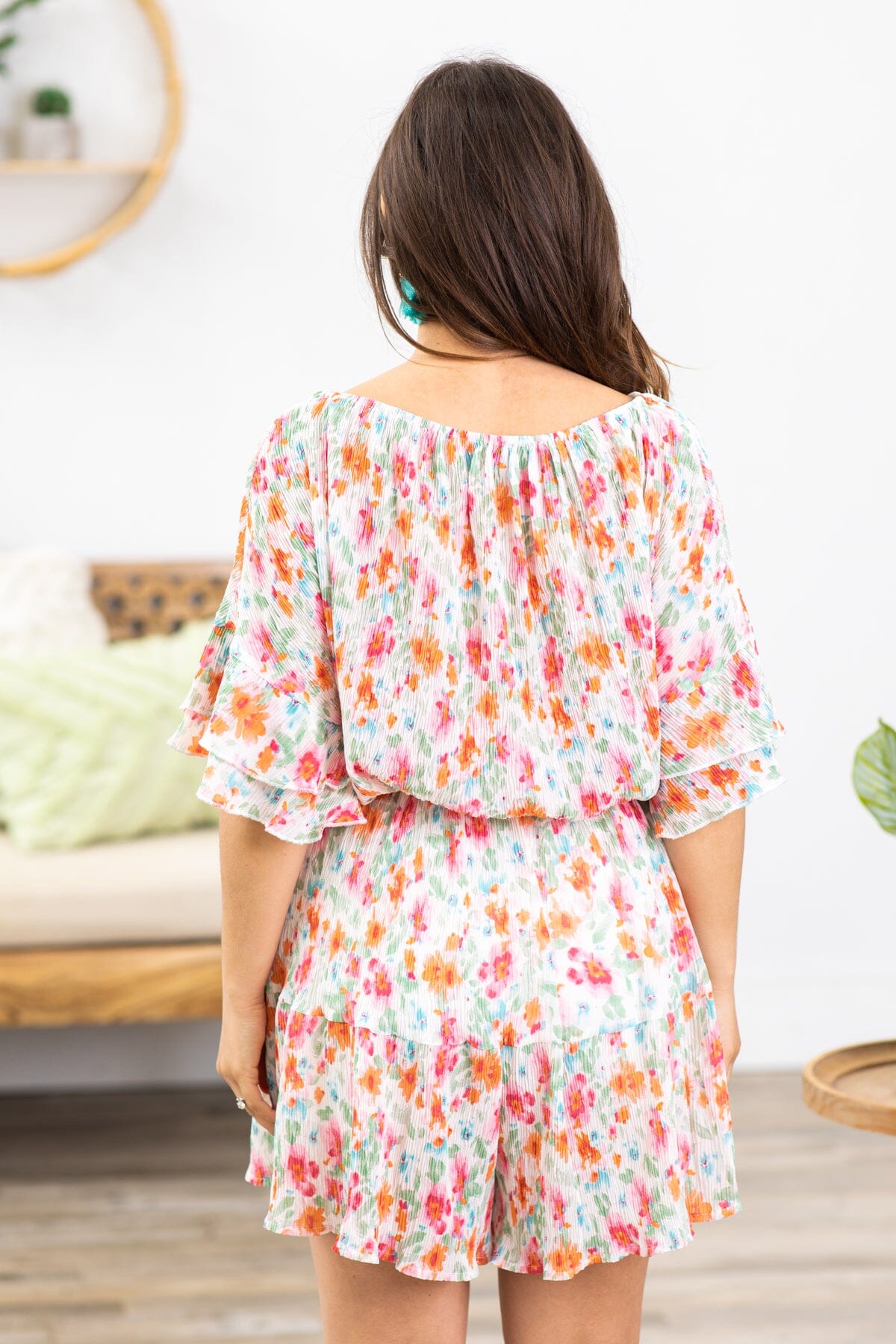 Pink and Aqua Floral Short Sleeve Romper - Filly Flair