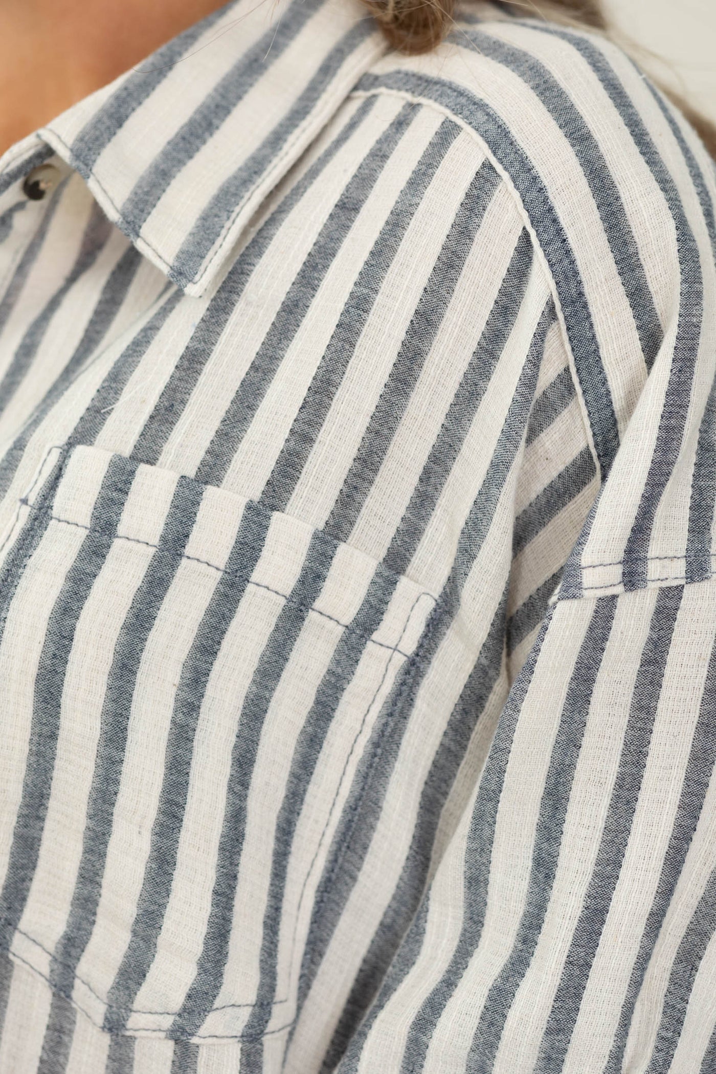 Cotierra Striped Button Up Top with 3/4 Sleeves- 100% Cotton