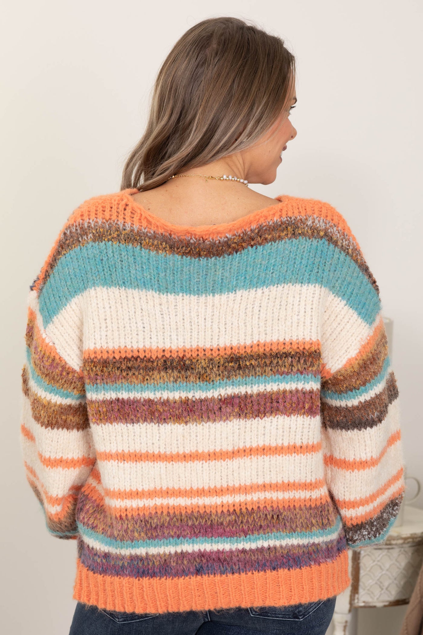 Orange Multi Striped Pattern Sweater