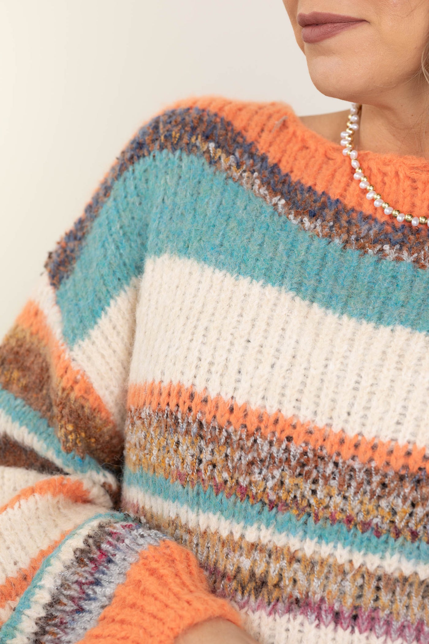 Orange Multi Striped Pattern Sweater
