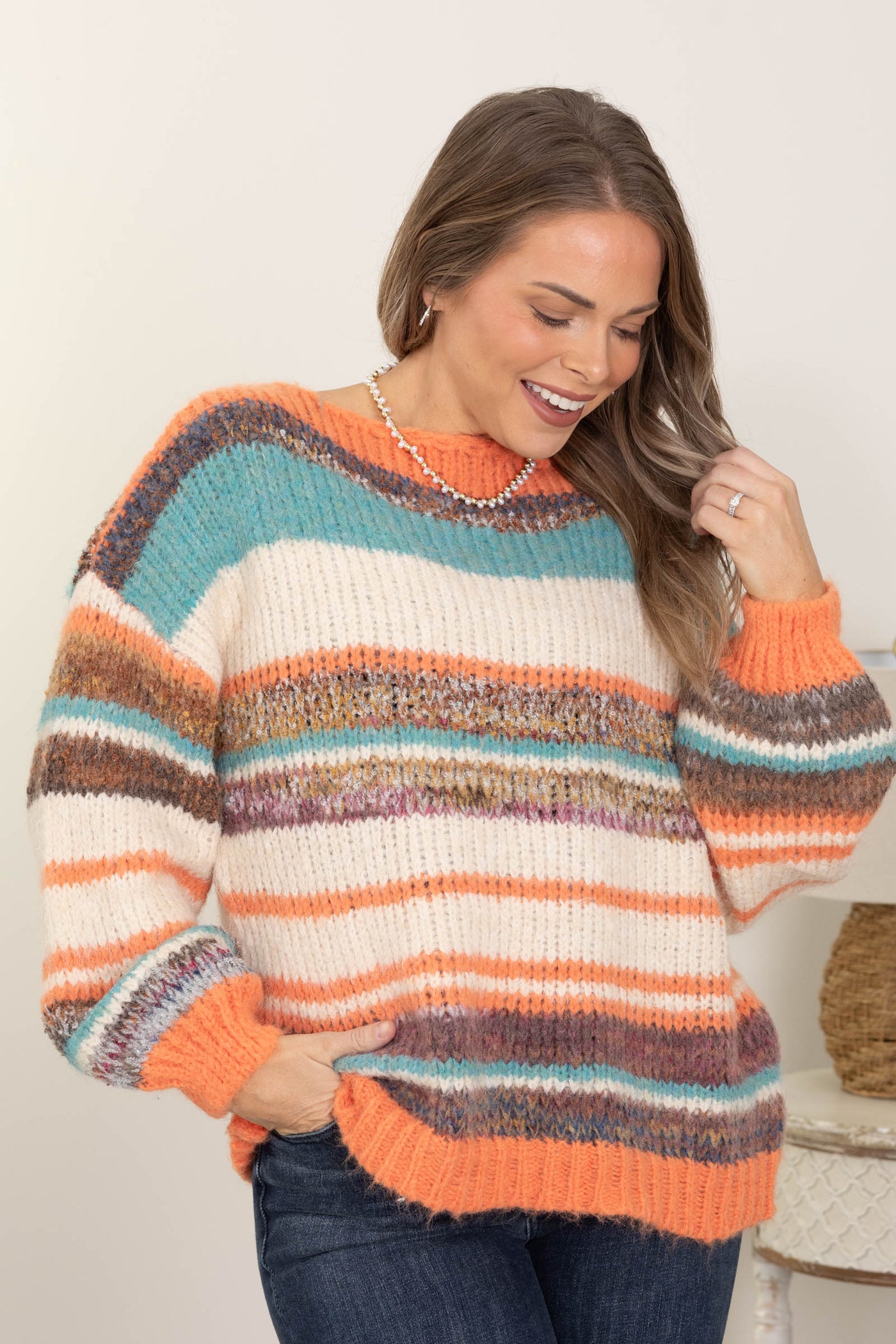 Orange Multi Striped Pattern Sweater