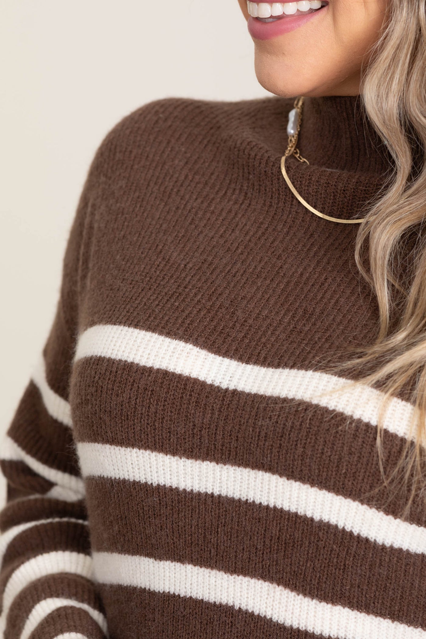 Brown Stripe Mock Neck Sweater Dress