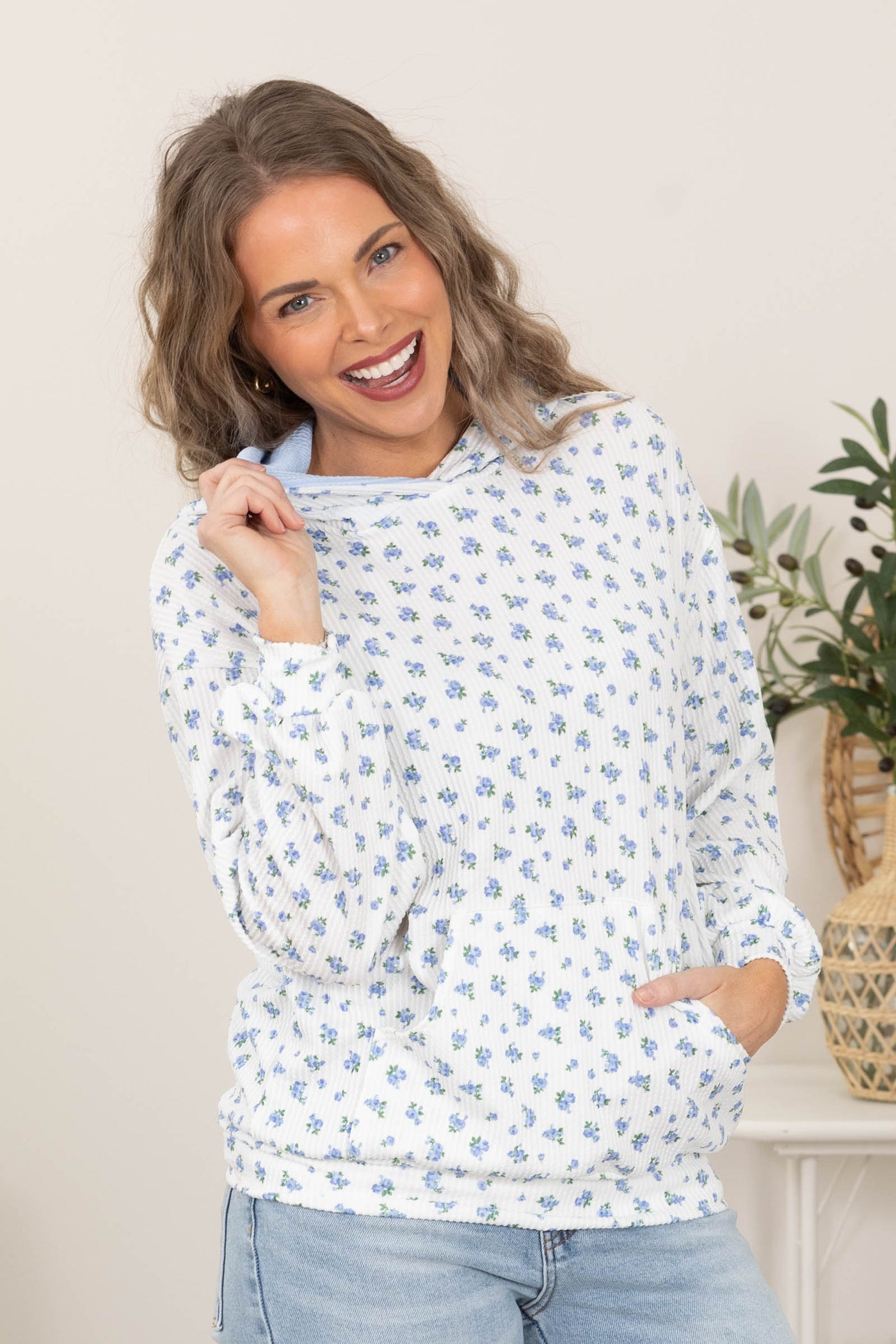 Floral Print Rib Knit Hoodies
