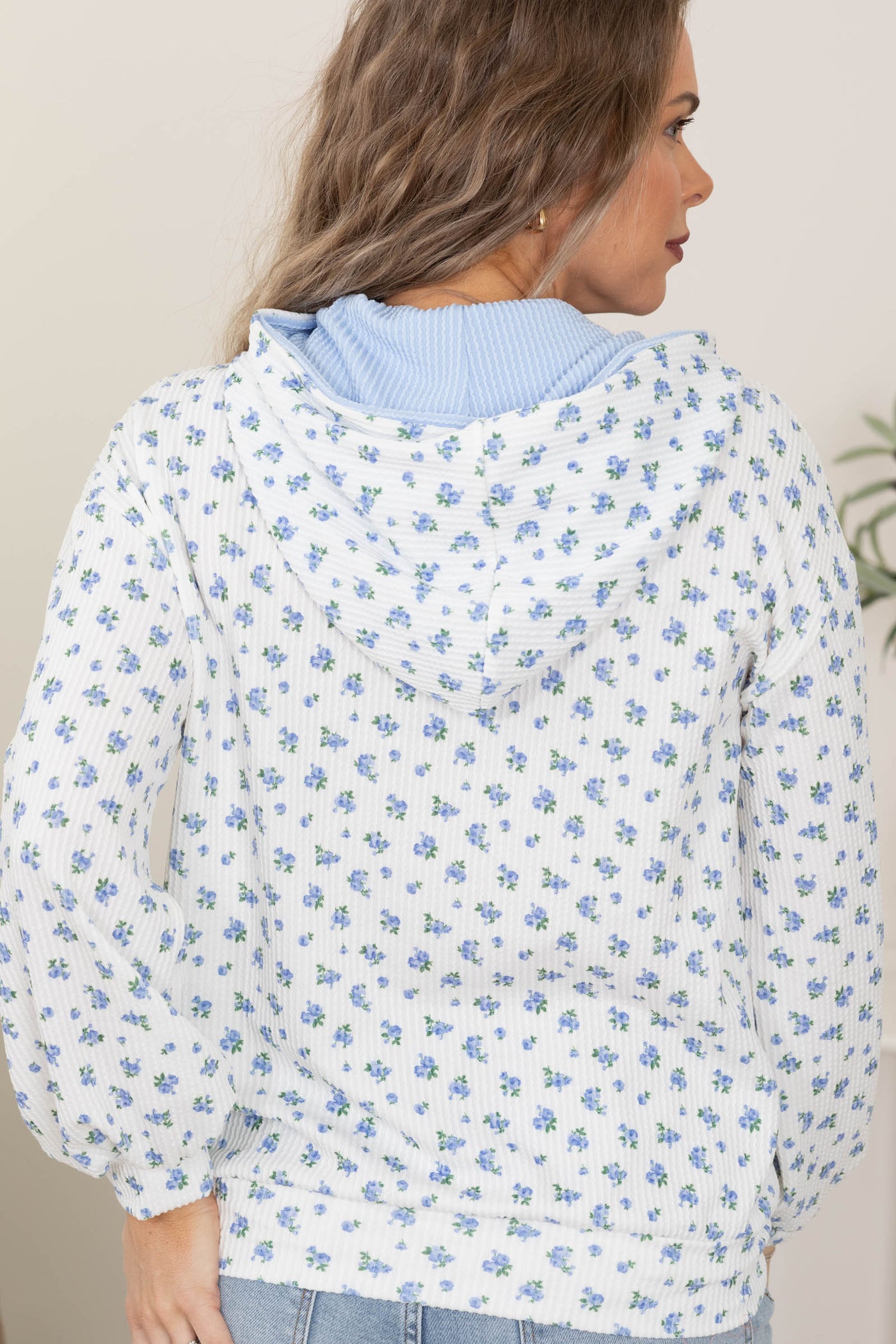 Floral Print Rib Knit Hoodies