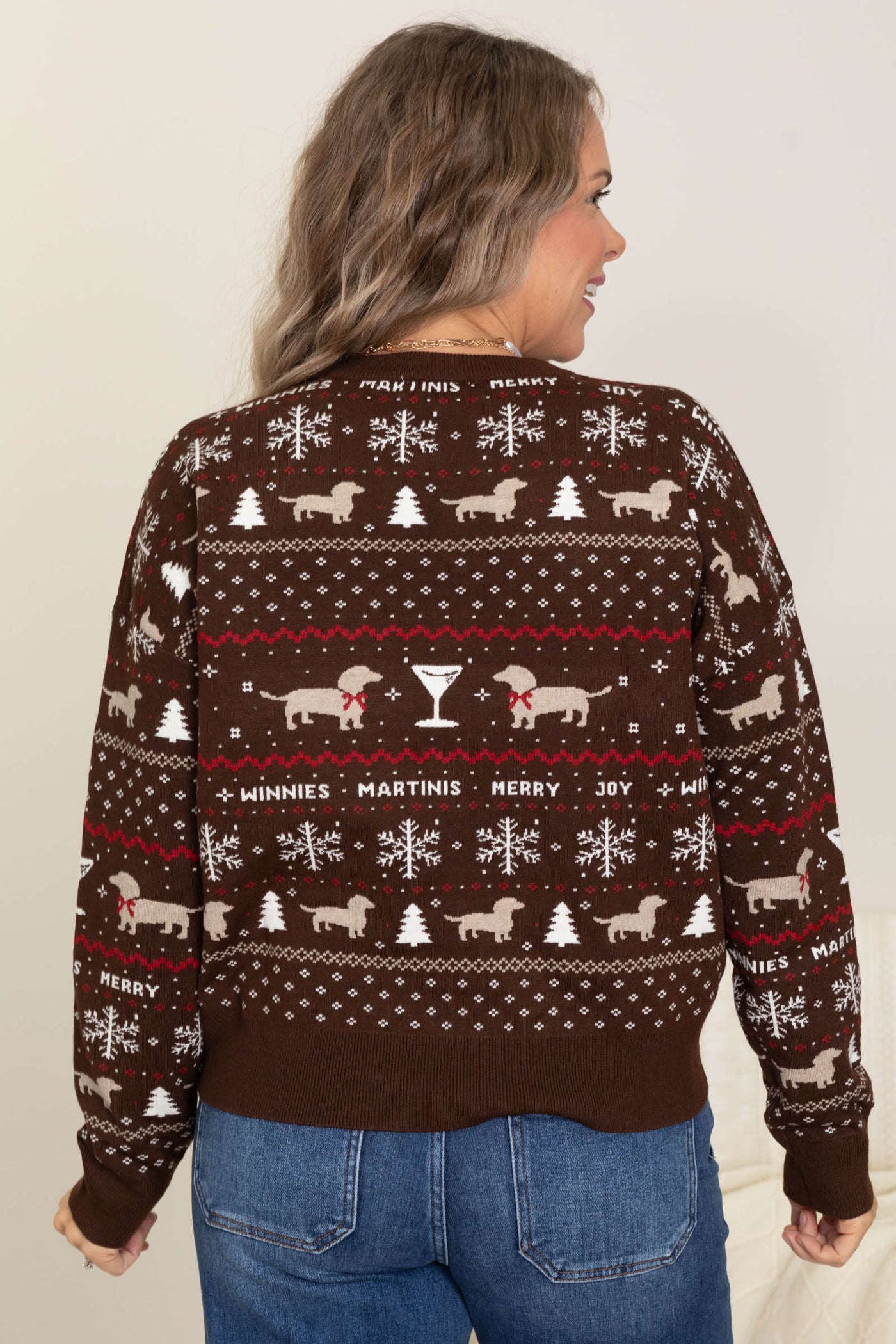 Brown Dog Pattern Graphic Christmas Sweater