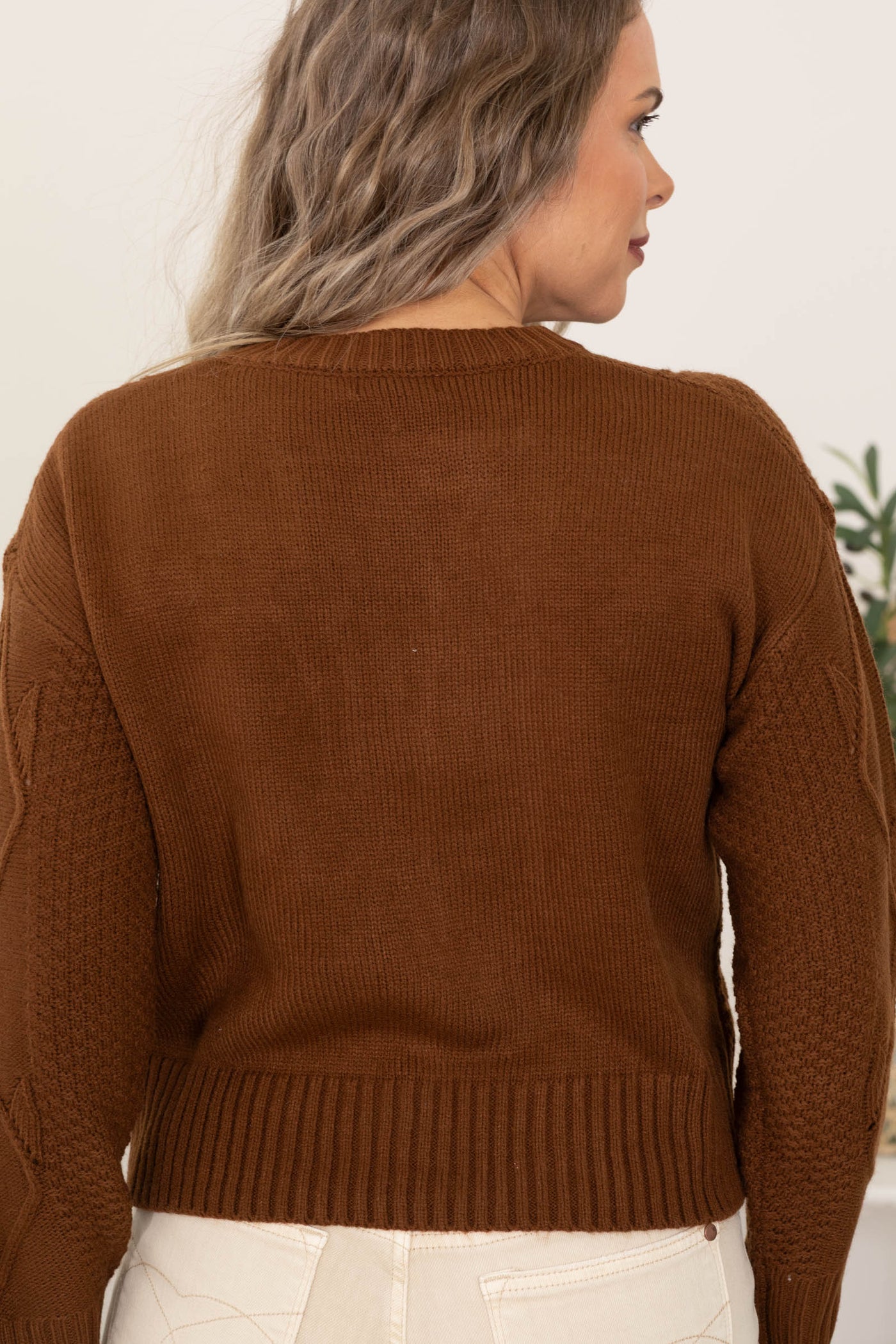 Brown Floral Embroidery Eyelet Knit Cardigan