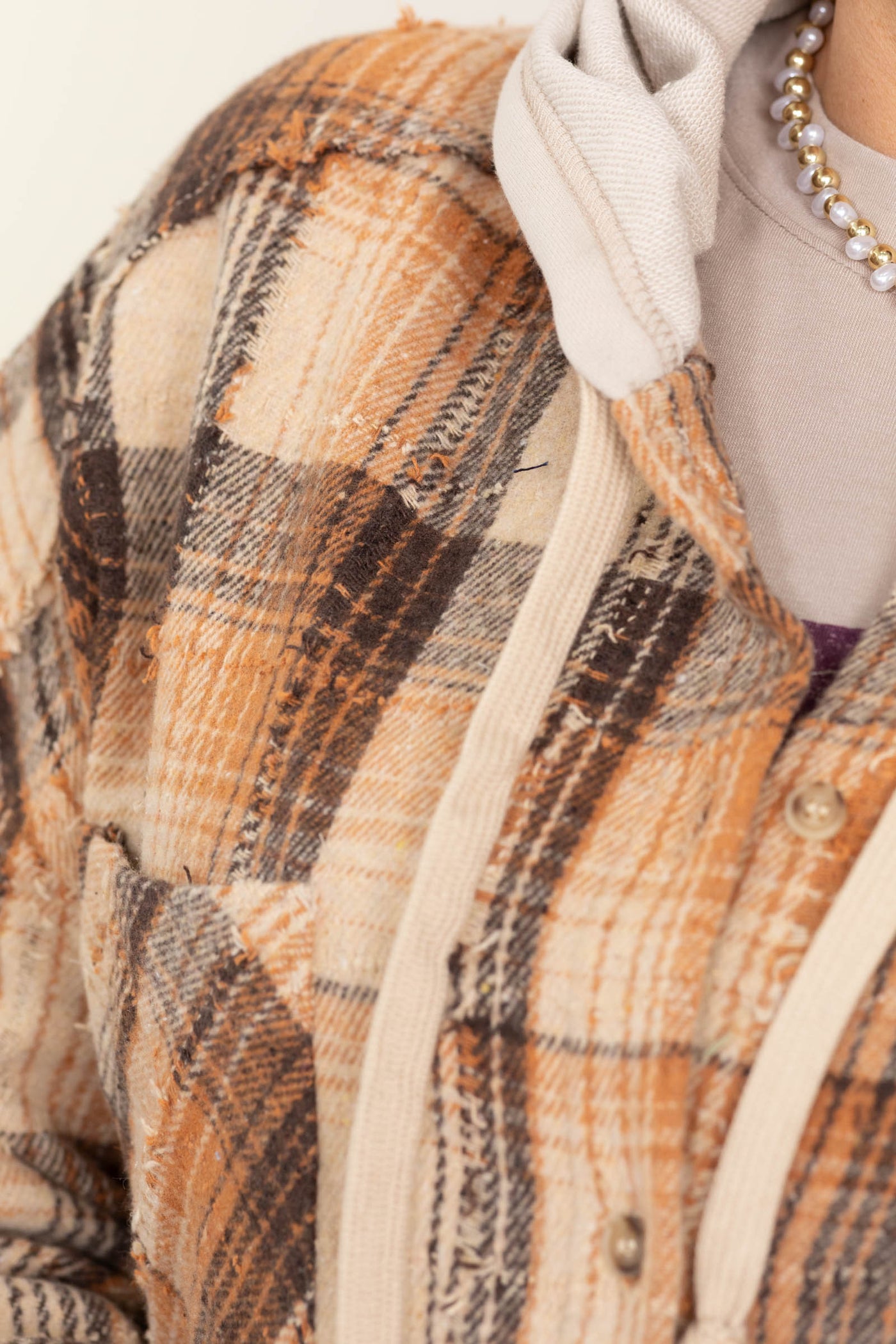 Oversized Flannel Hooded Button Down Jackets