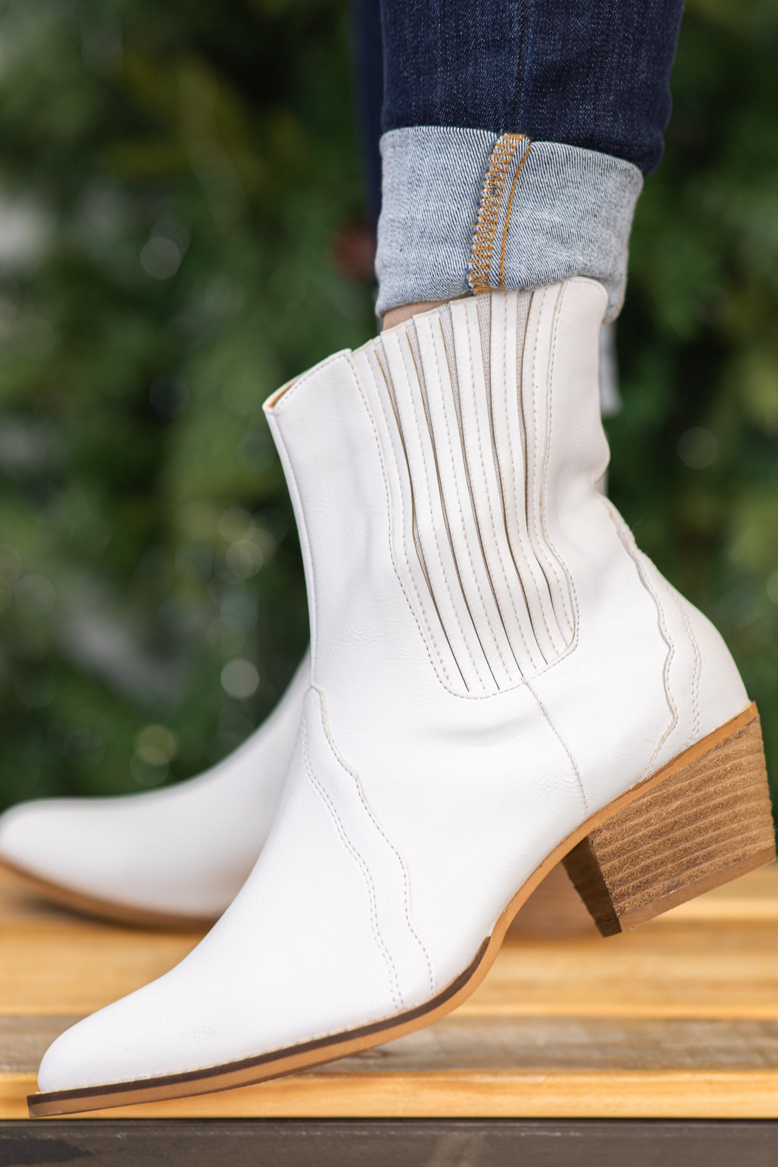 White Textured Point Toe Booties