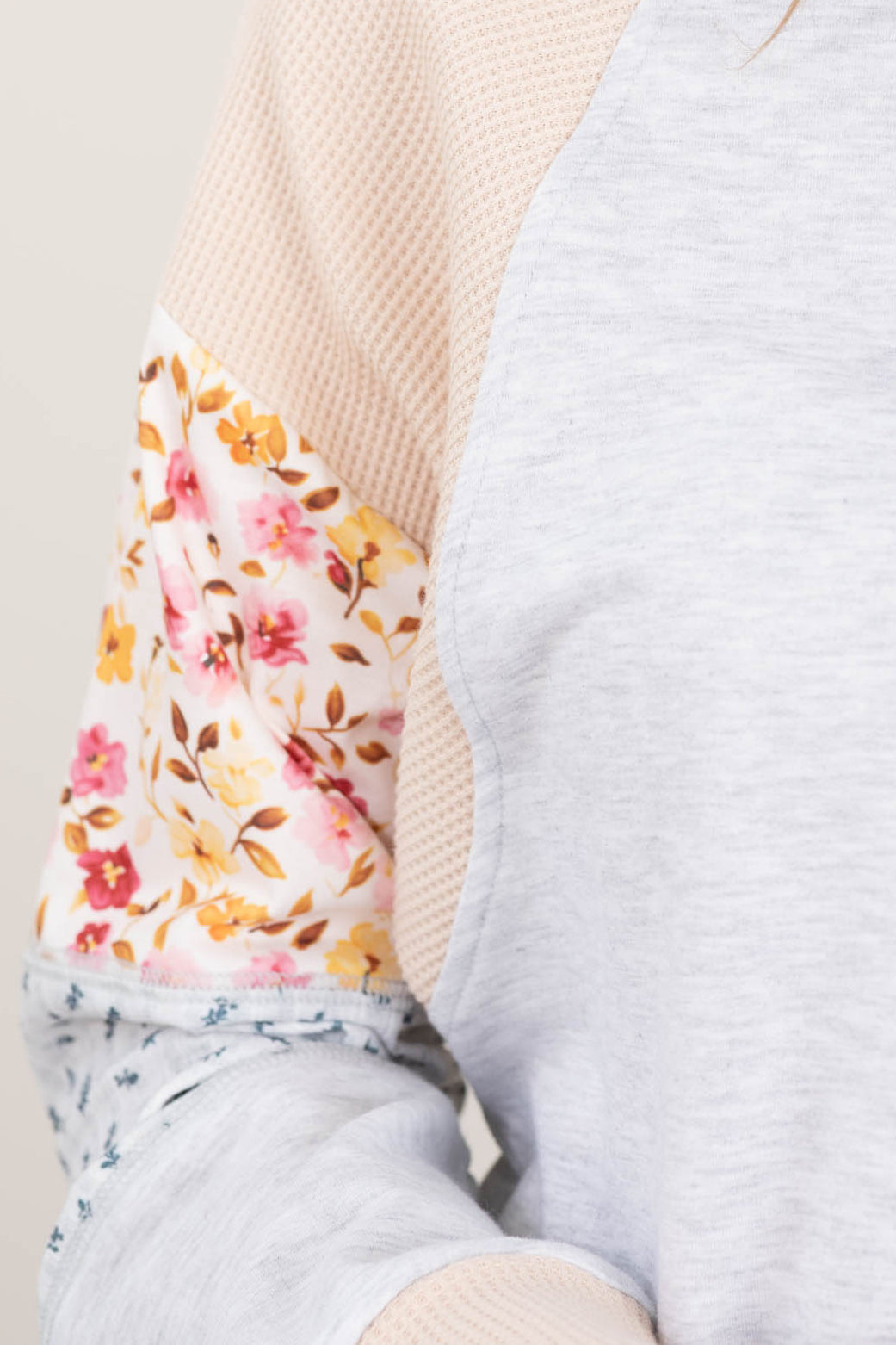 Grey Spring Mixed Patchwork Knit Top