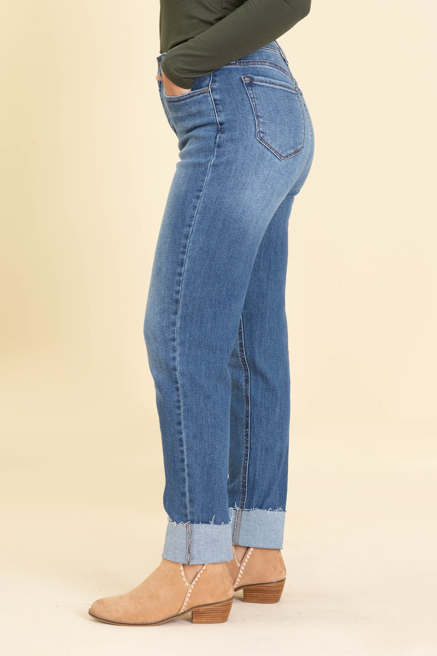 Cello Dark High Rise Mom Jeans With Cuff