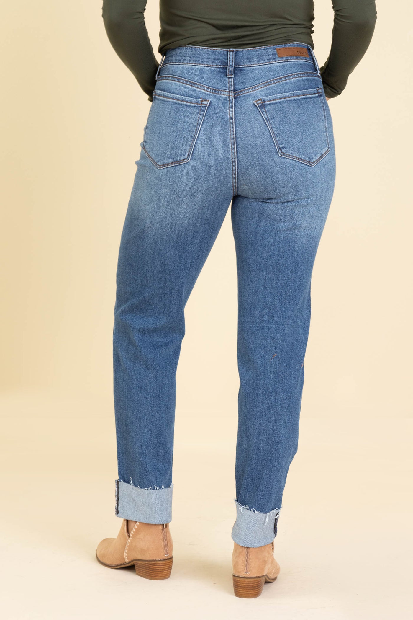 Cello Dark High Rise Mom Jeans With Cuff
