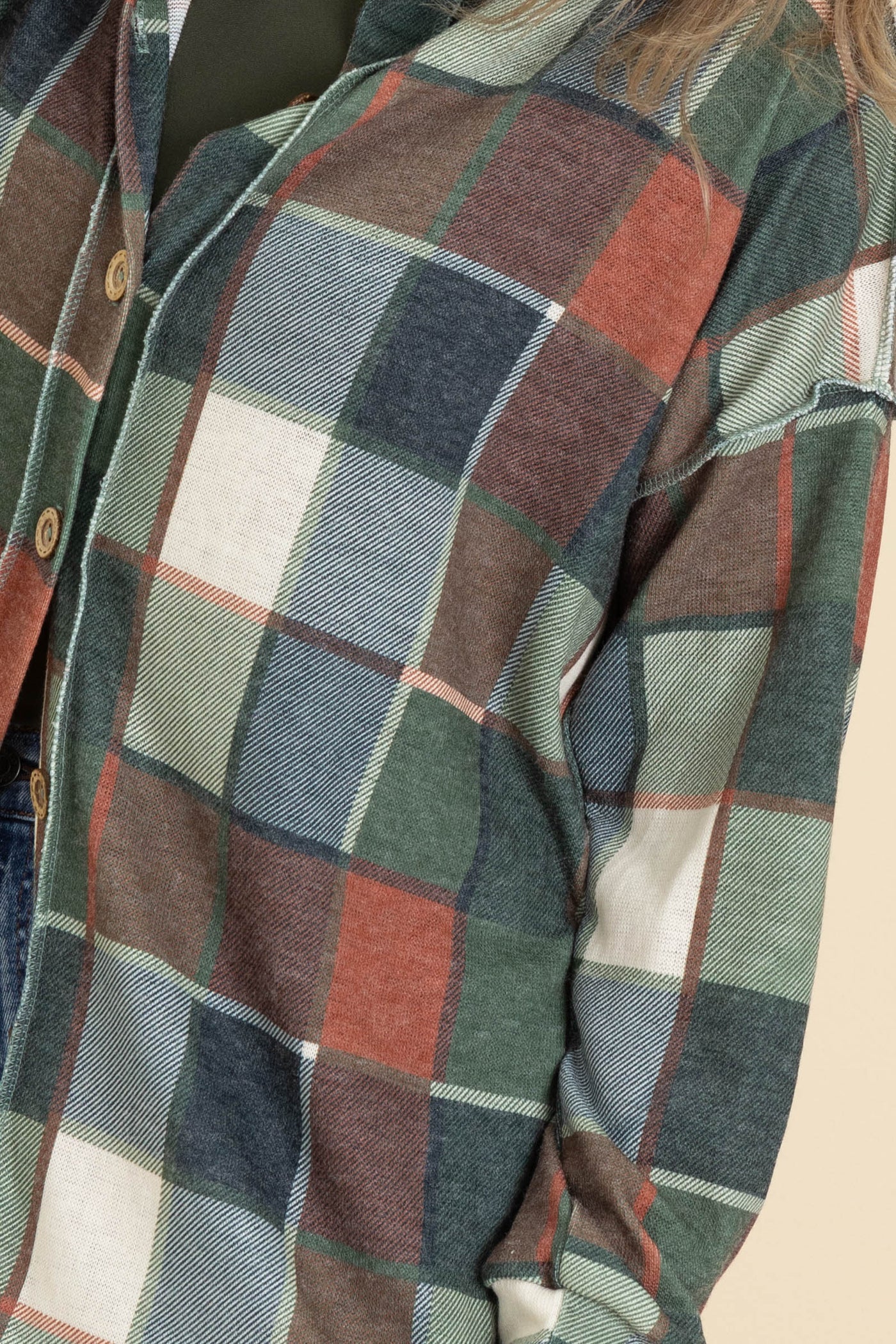 Olive and Orange Plaid Lightweight Shacket