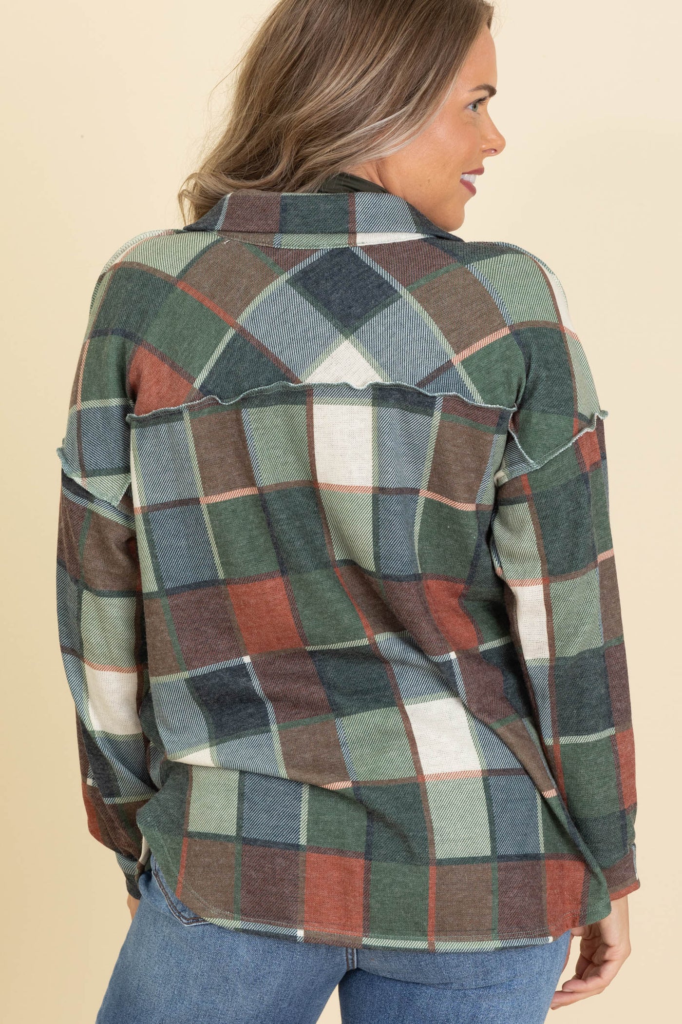 Olive and Orange Plaid Lightweight Shacket