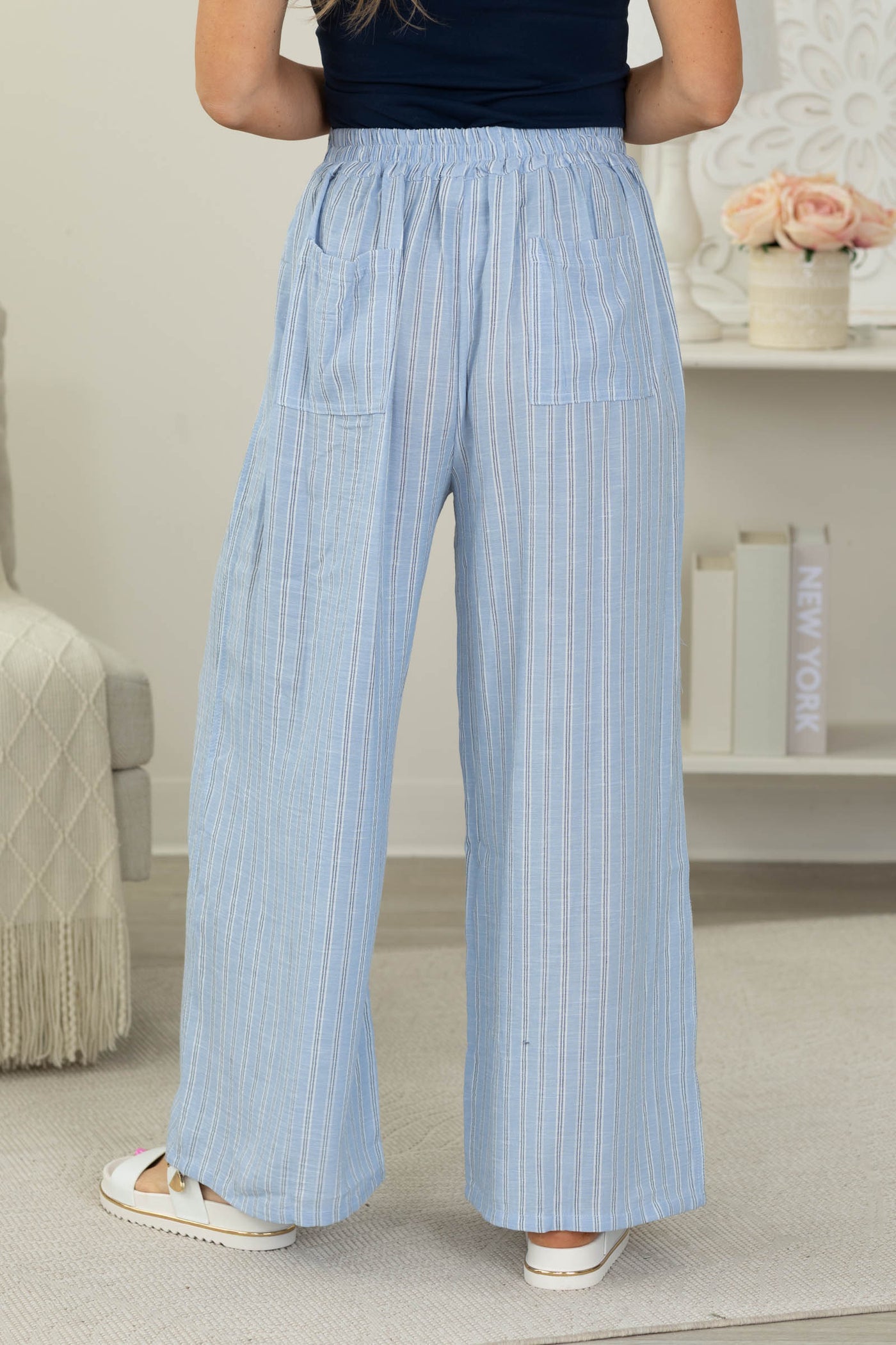Cotierra Baby Blue Stripe Button Detail Pants