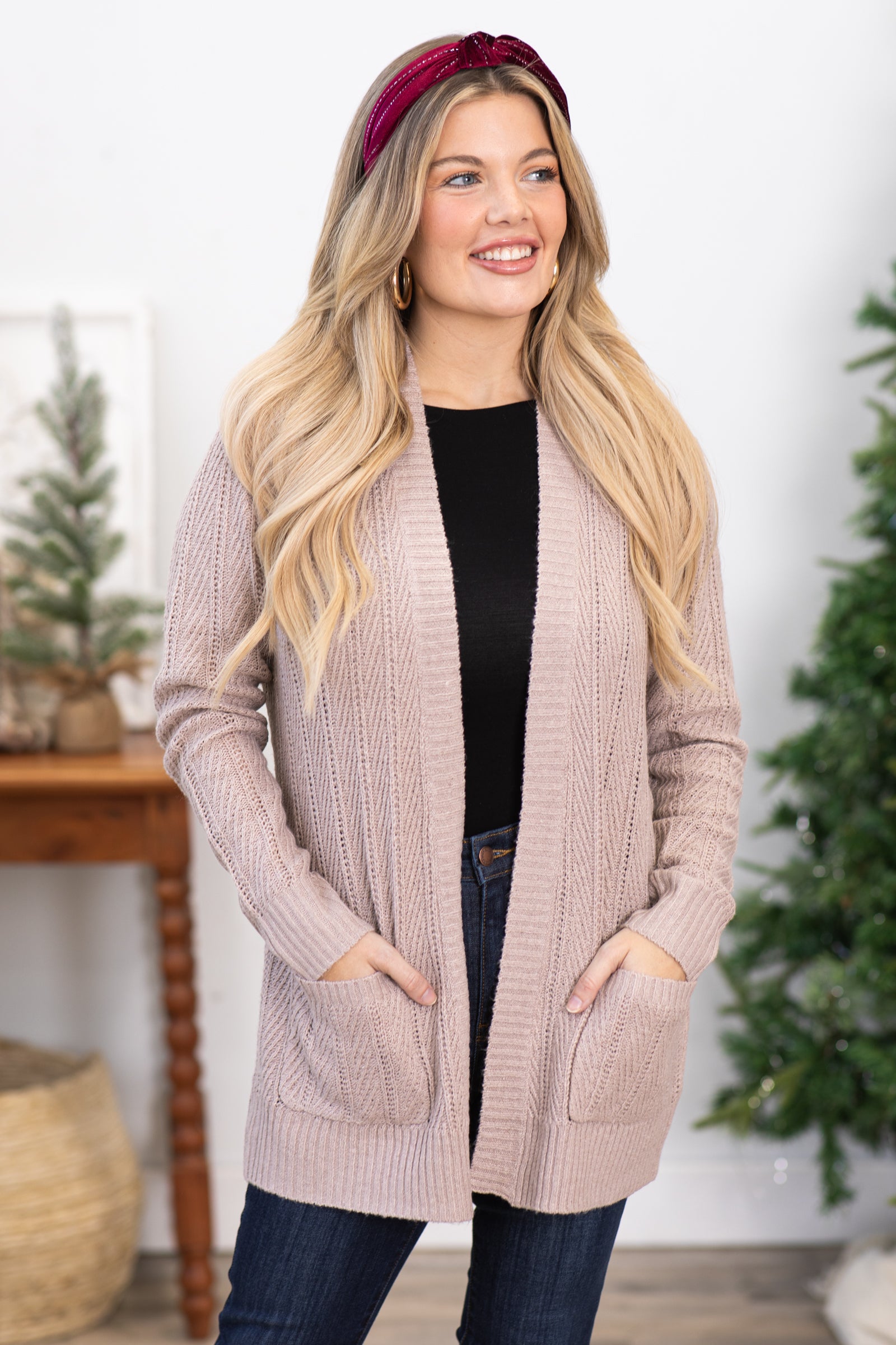 Taupe Ribbed Cardigan