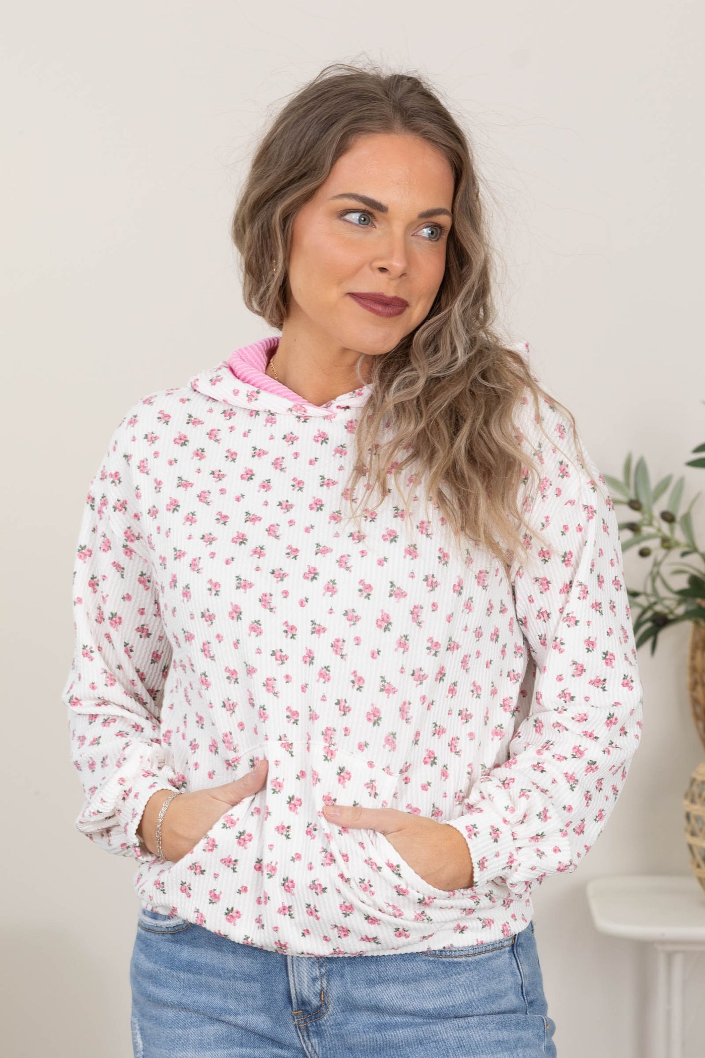 Floral Print Rib Knit Hoodies