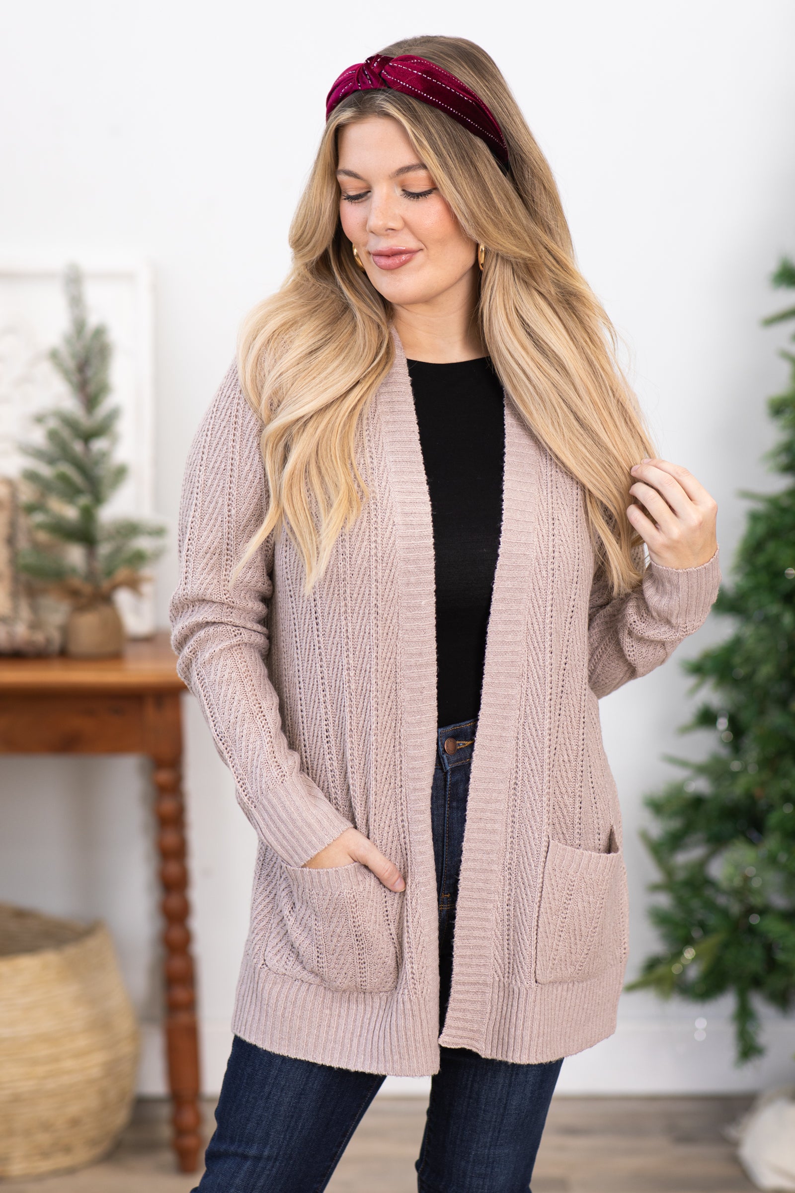 Taupe Ribbed Cardigan