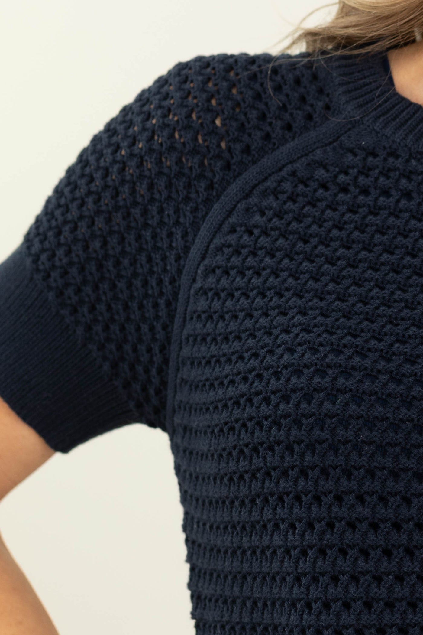 Cotierra Crochet Short Sleeve Knit Top- 100% Cotton
