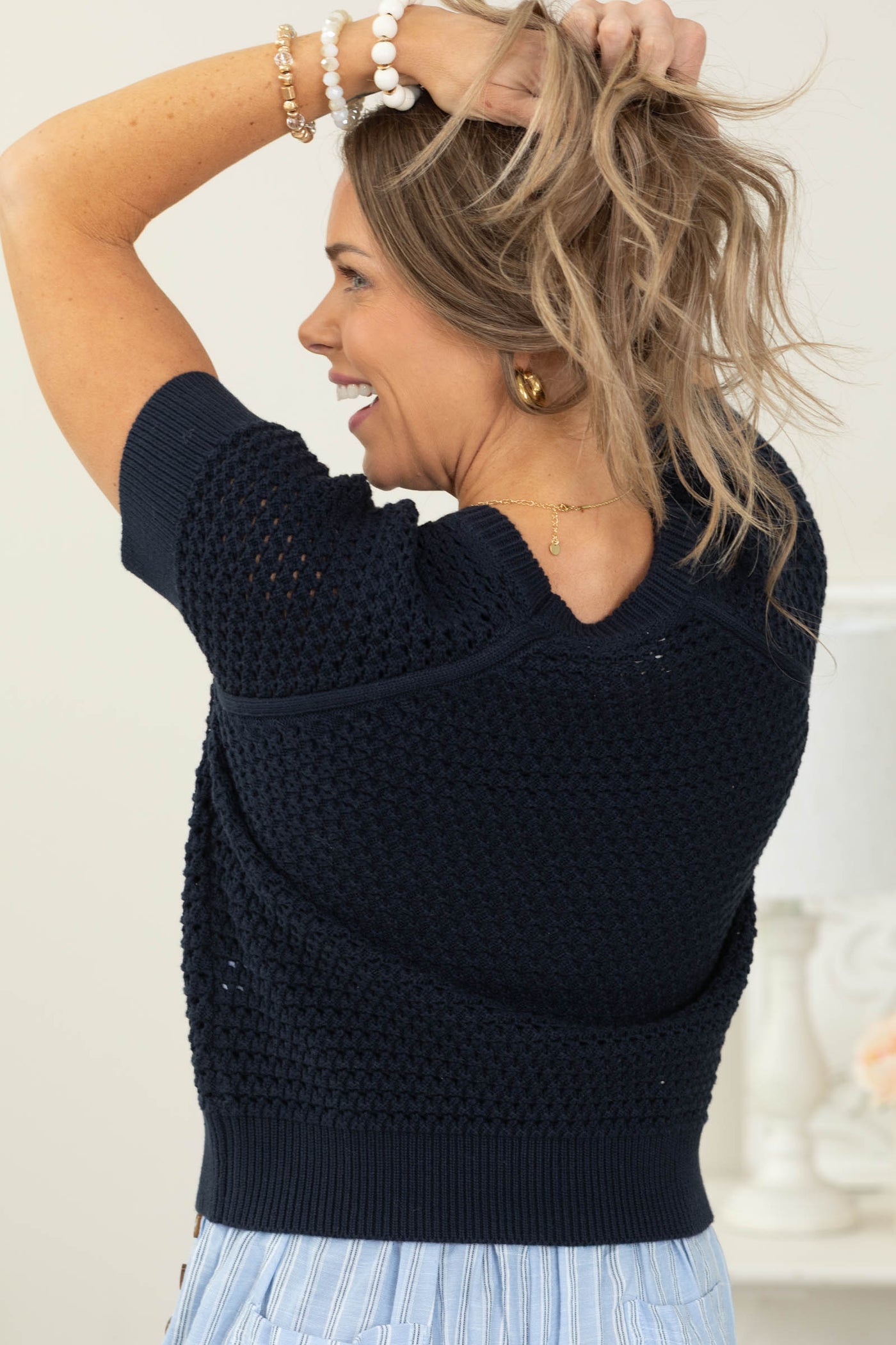 Cotierra Crochet Short Sleeve Knit Top- 100% Cotton