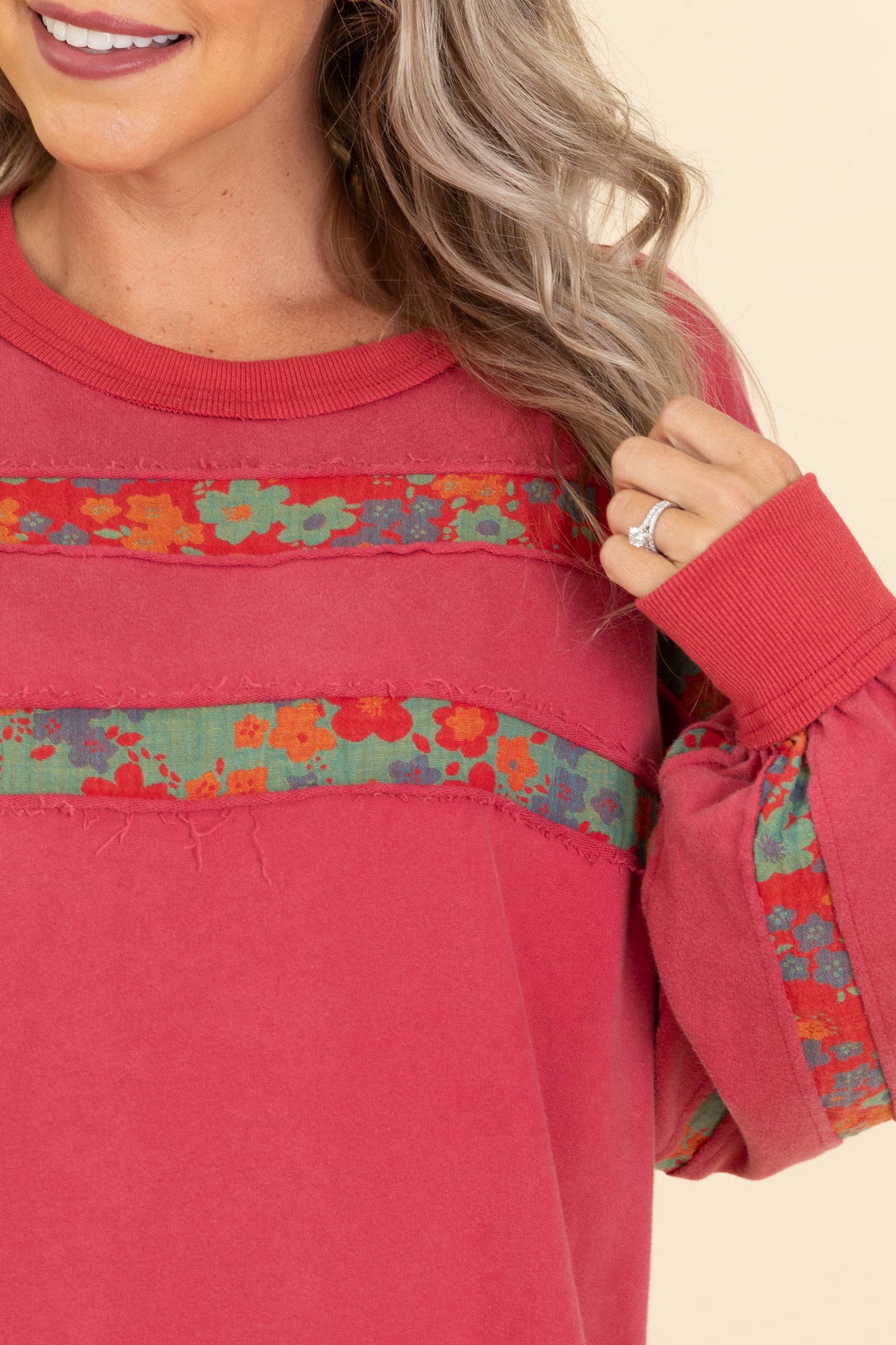 Red Mixed Print Reverse Seam Sweatshirt