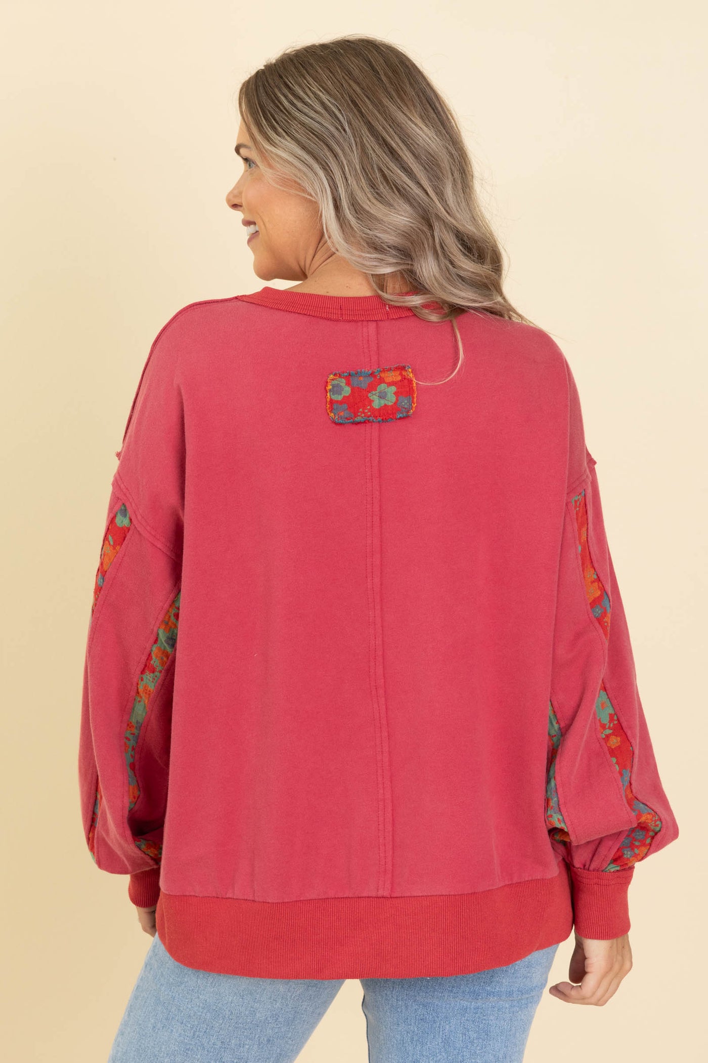 Red Mixed Print Reverse Seam Sweatshirt