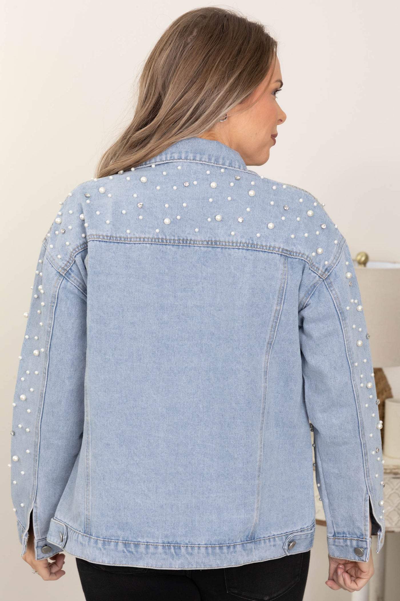 Pearl Rhinestone Button Denim Jacket