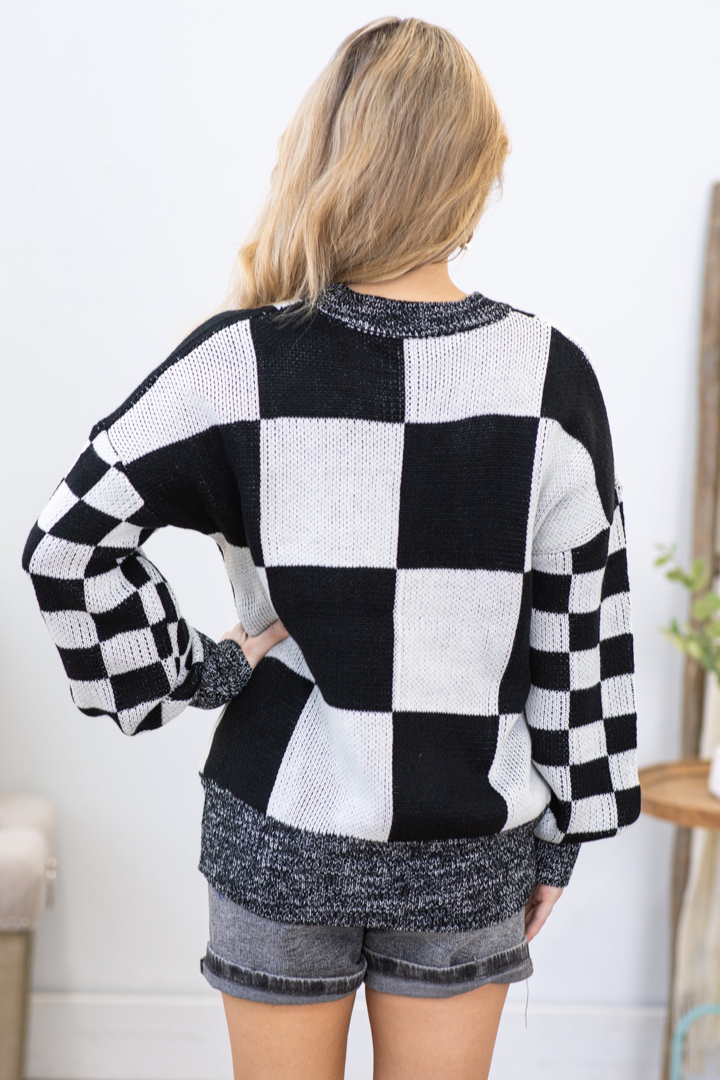 Black and White Checkerboard Sweater