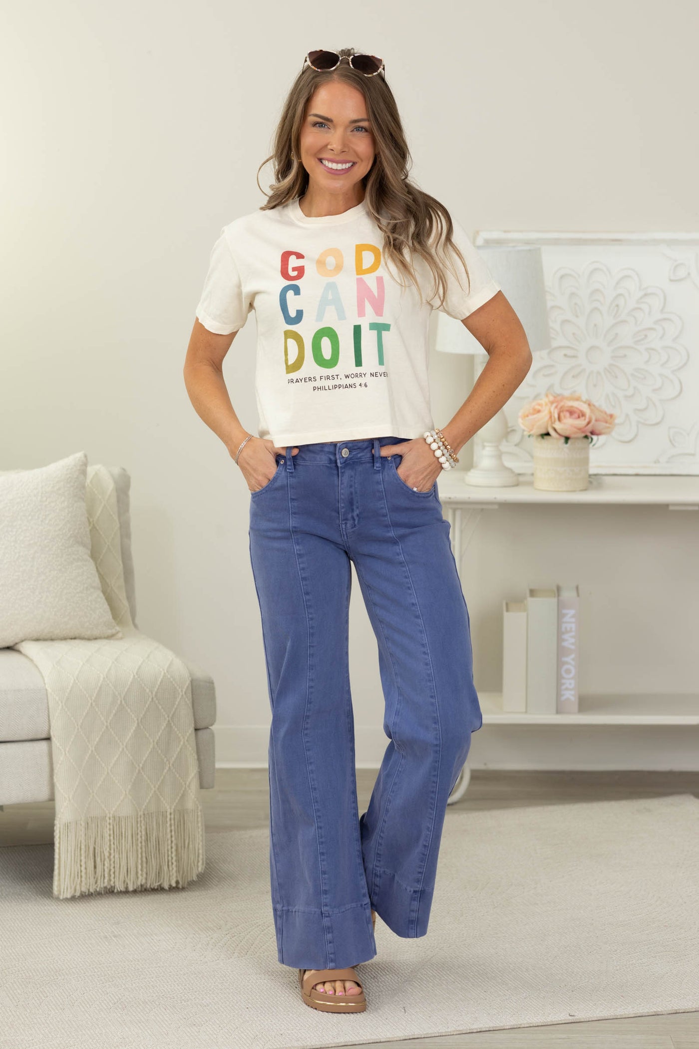 Mid Rise Wide Leg Color Denim Pants