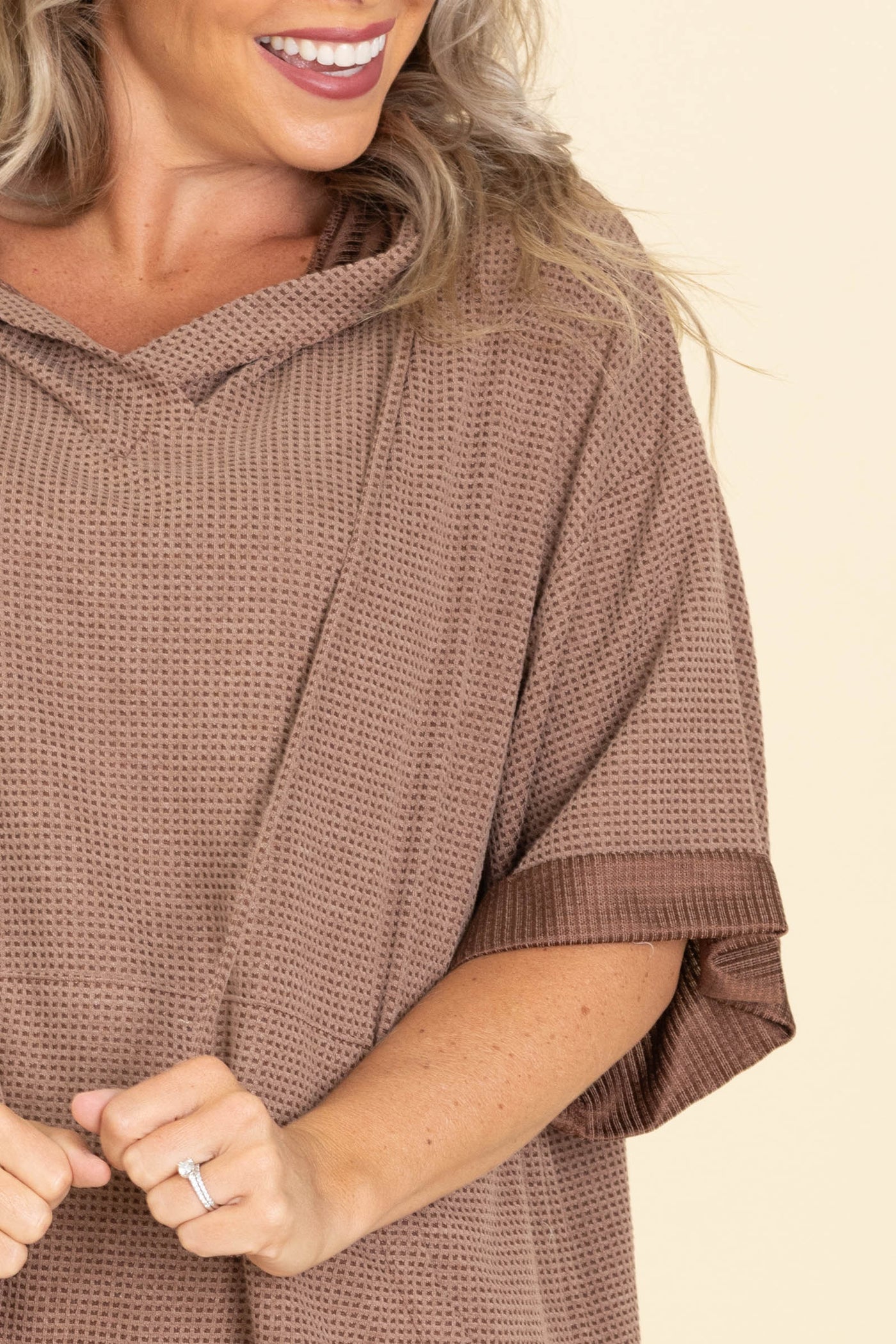 Oversized Waffle Knit Hoodie Tops