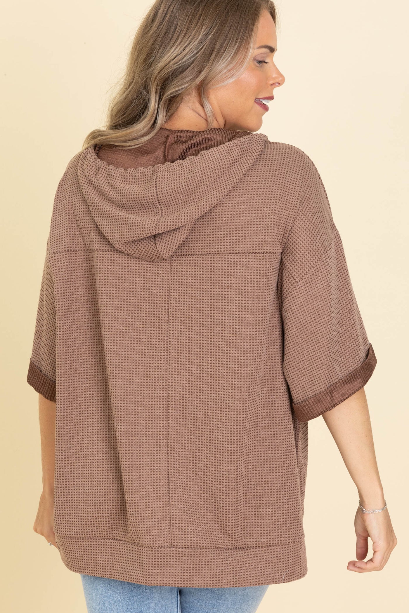 Oversized Waffle Knit Hoodie Tops