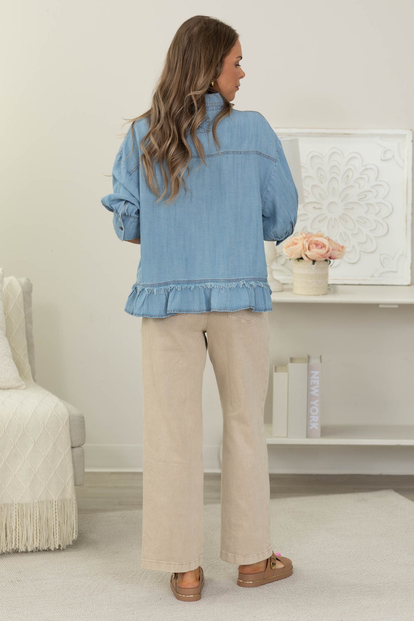 Straight Leg Utility Pocket Color Denim Pants