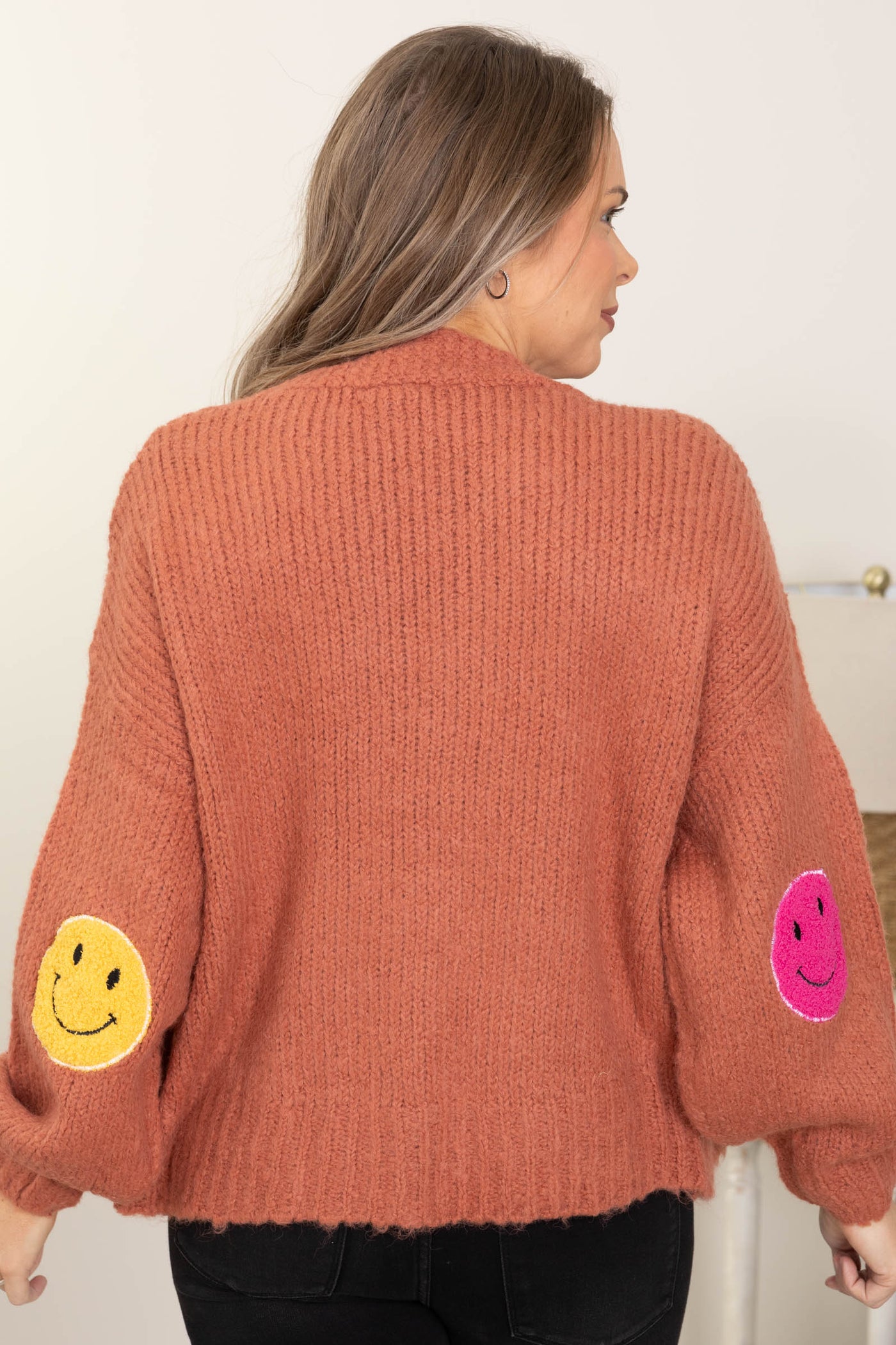 Orange Smile Patches Bell Sleeve Cardigan
