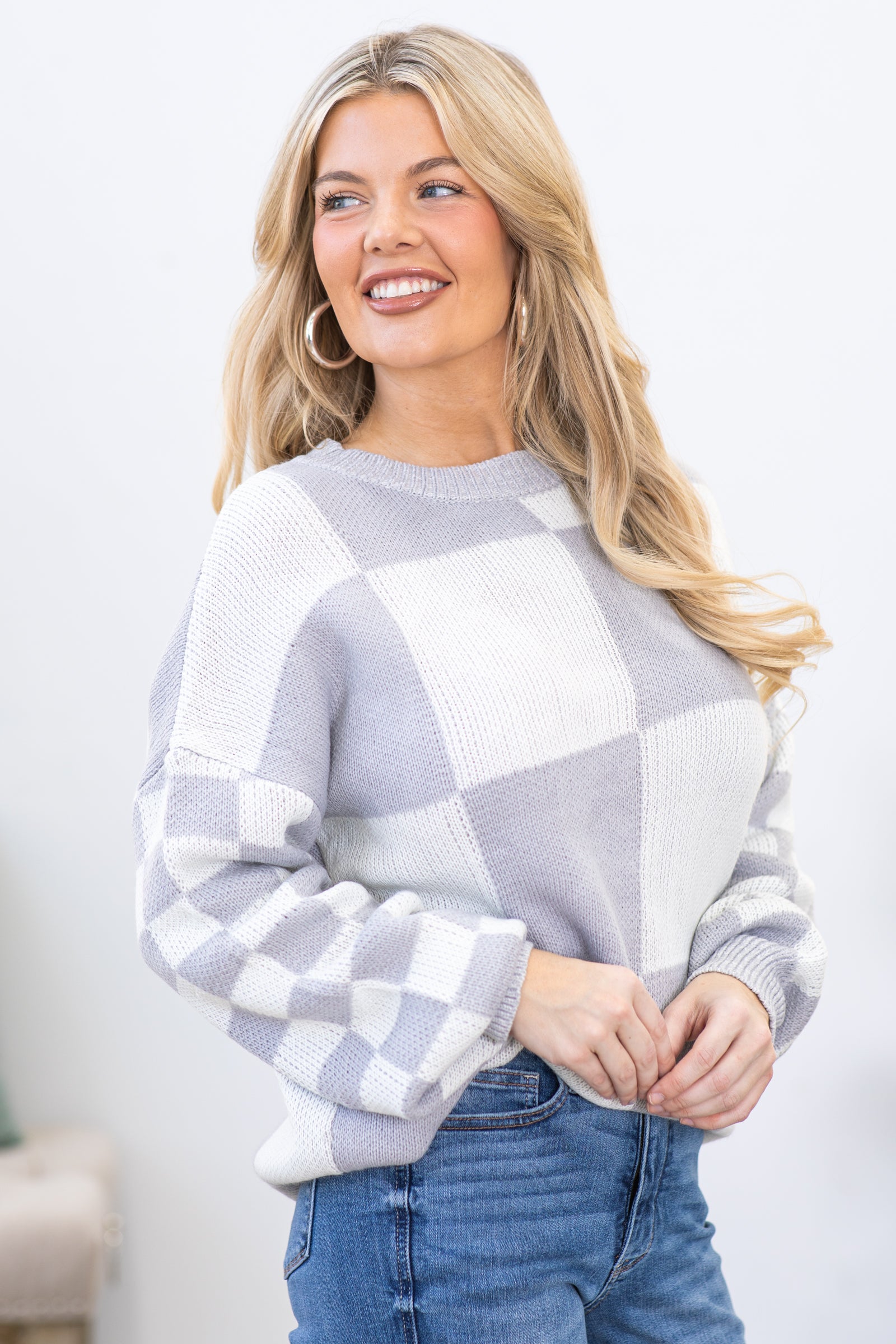 Grey and White Checkerboard Sweater