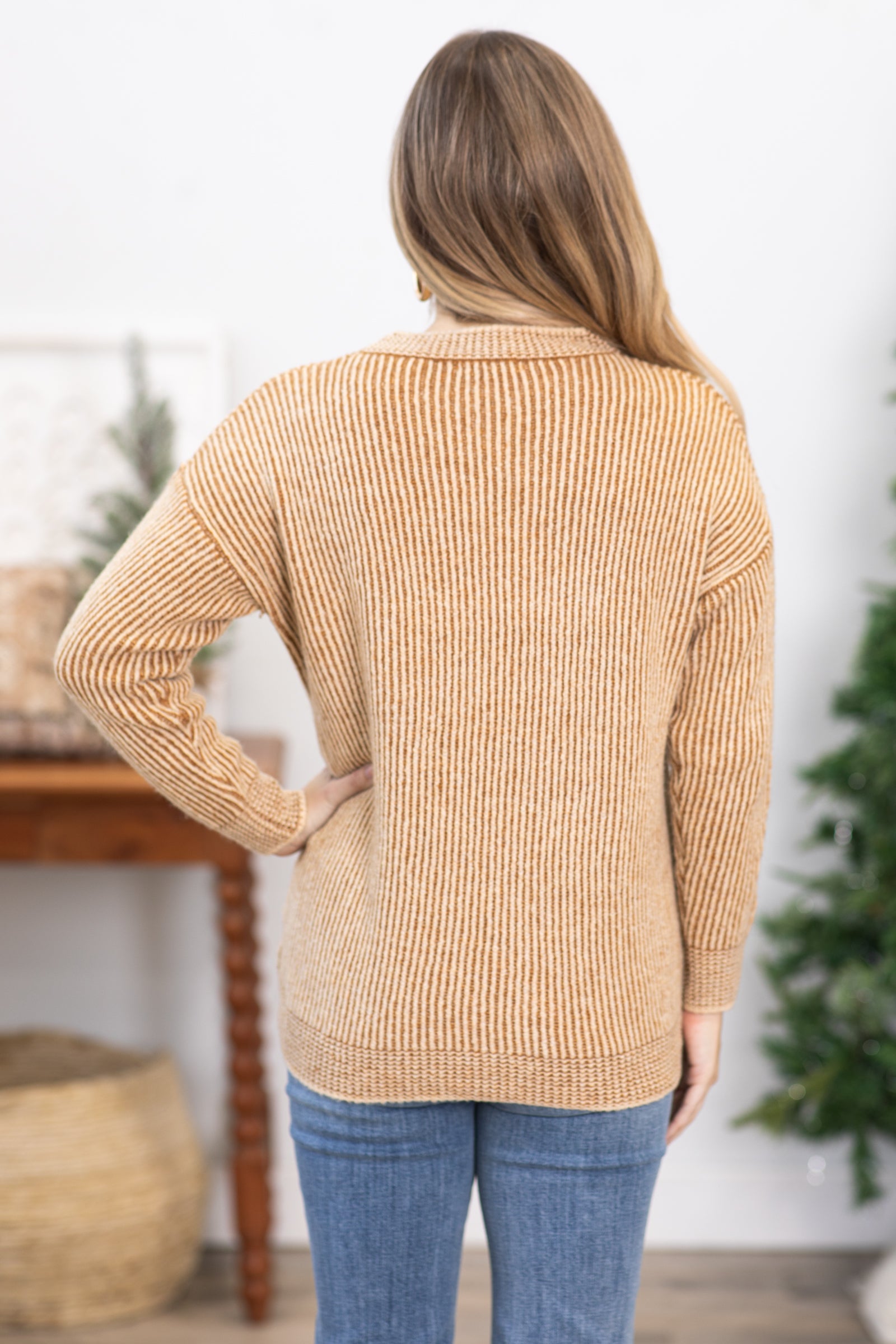 Camel Two Tone Ribbed Sweater
