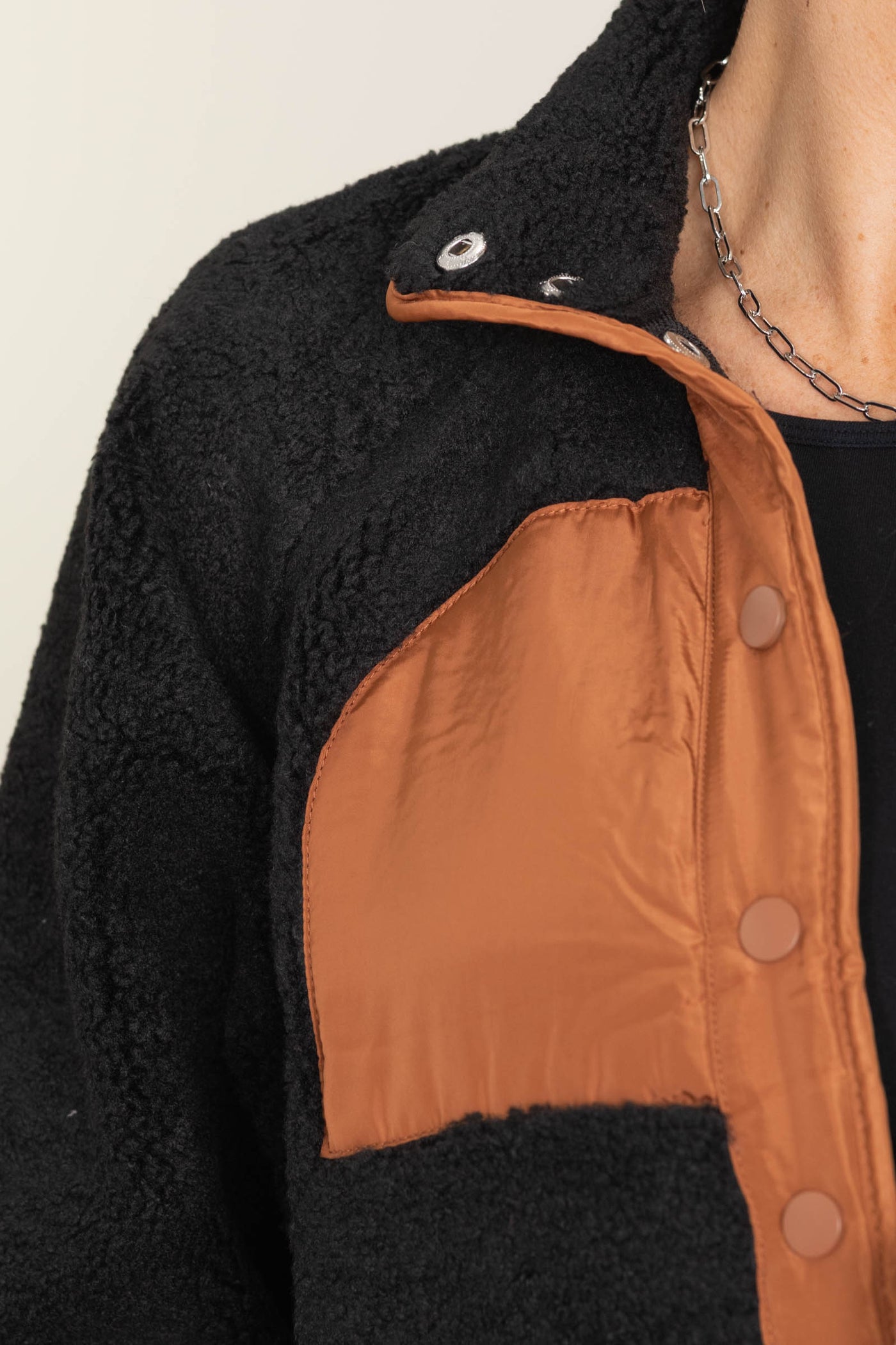 Black Snap Button Down Fleece Jacket