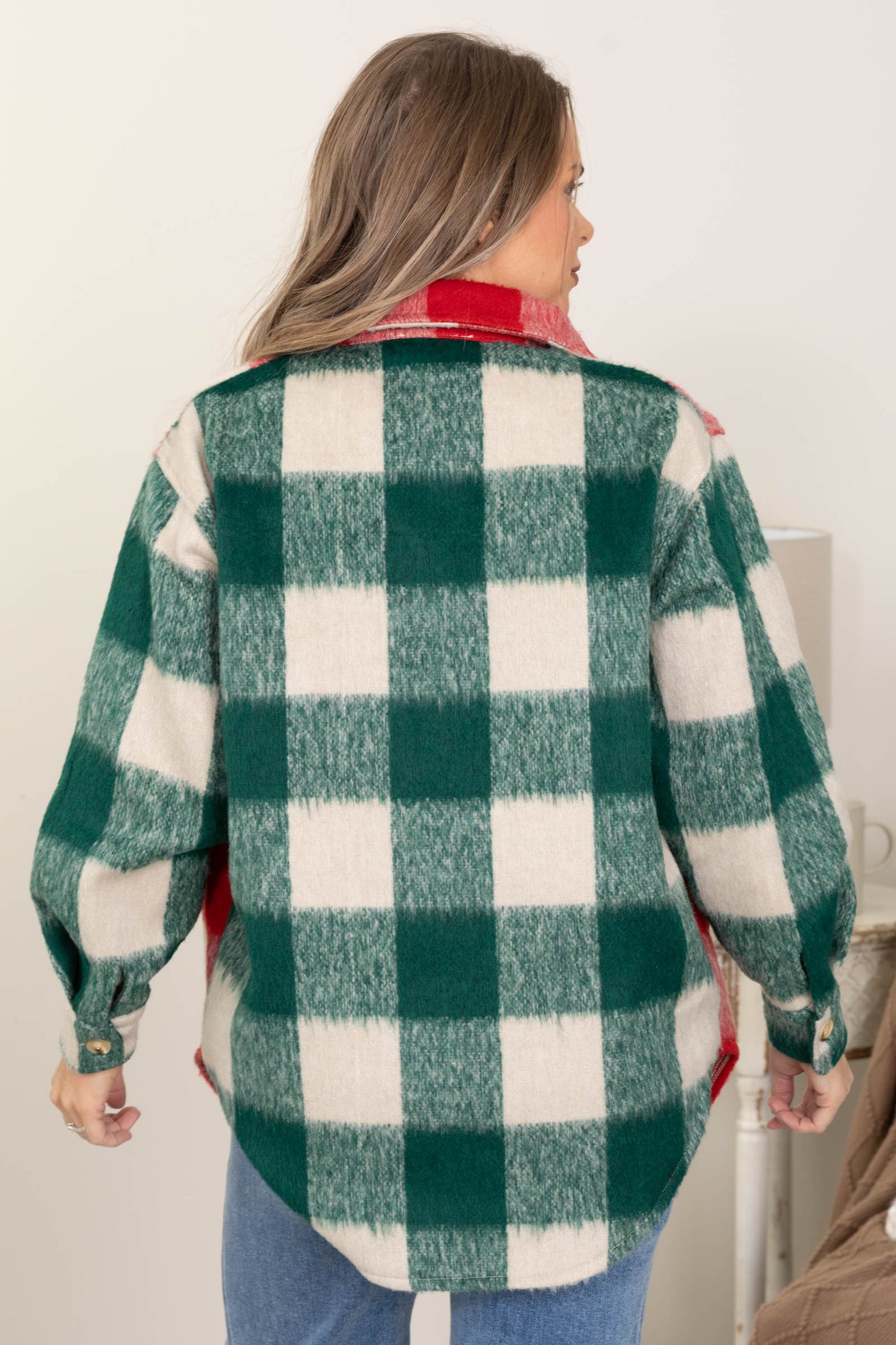 Red Multi Plaid Chest Pocket Shacket
