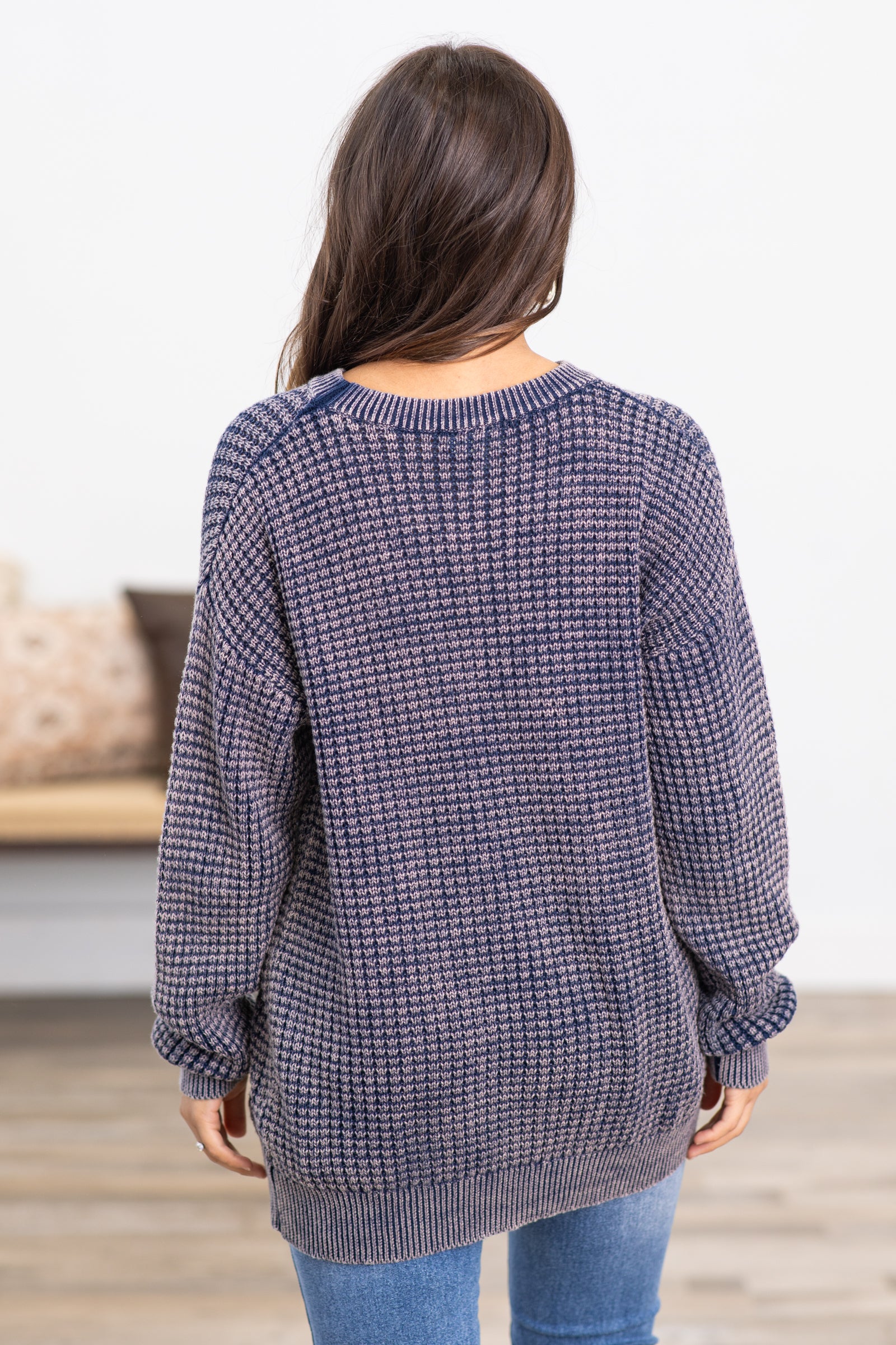 Navy Mineral Wash Waffle Knit Sweater · Filly Flair