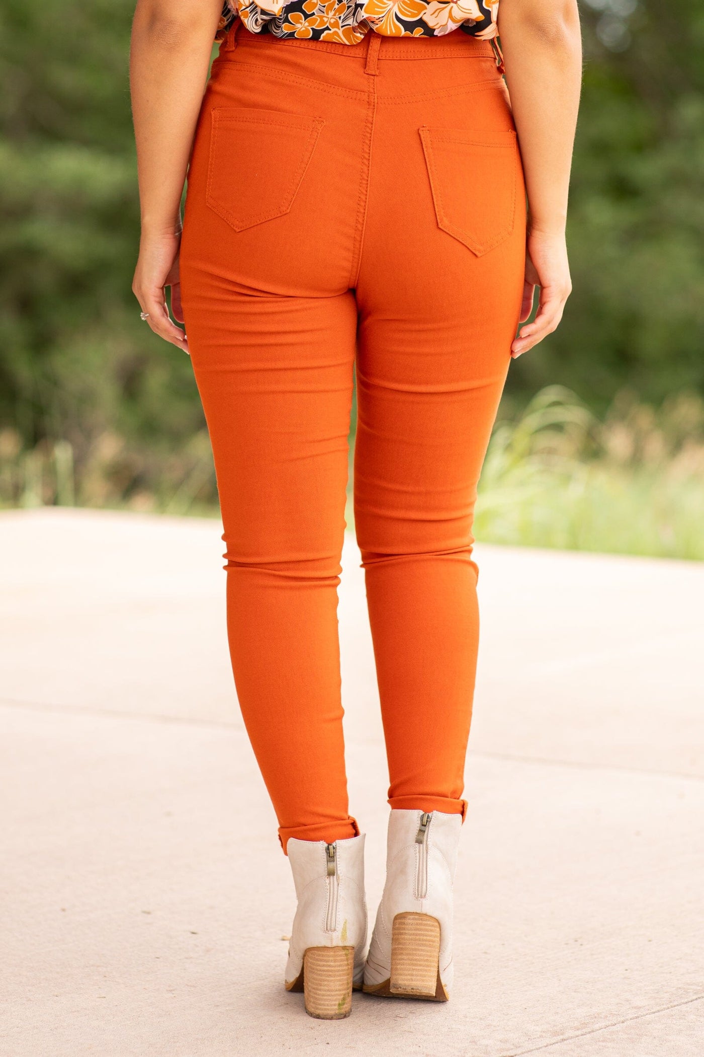 Burnt Orange Skinny Fit High Rise Pants - Filly Flair