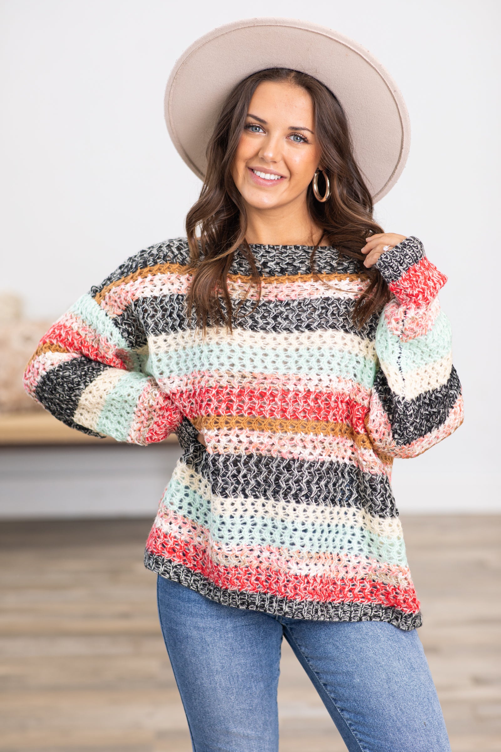 Black and Rust Multicolor Stripe Sweater